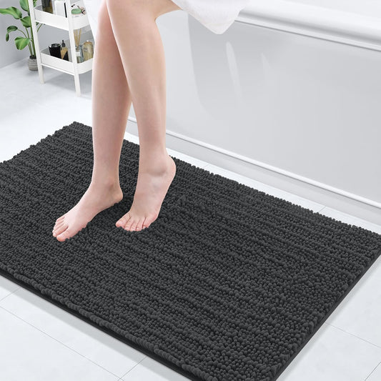 Arotive Luxury Chenille Bathroom Rug Mat, Extra Soft Thick Absorbent Shaggy Bath Rugs, Non-Slip Machine Wash Dry, Plush Bath Mats for Bathroom, Shower and Tub, 44x24, Dark Grey
