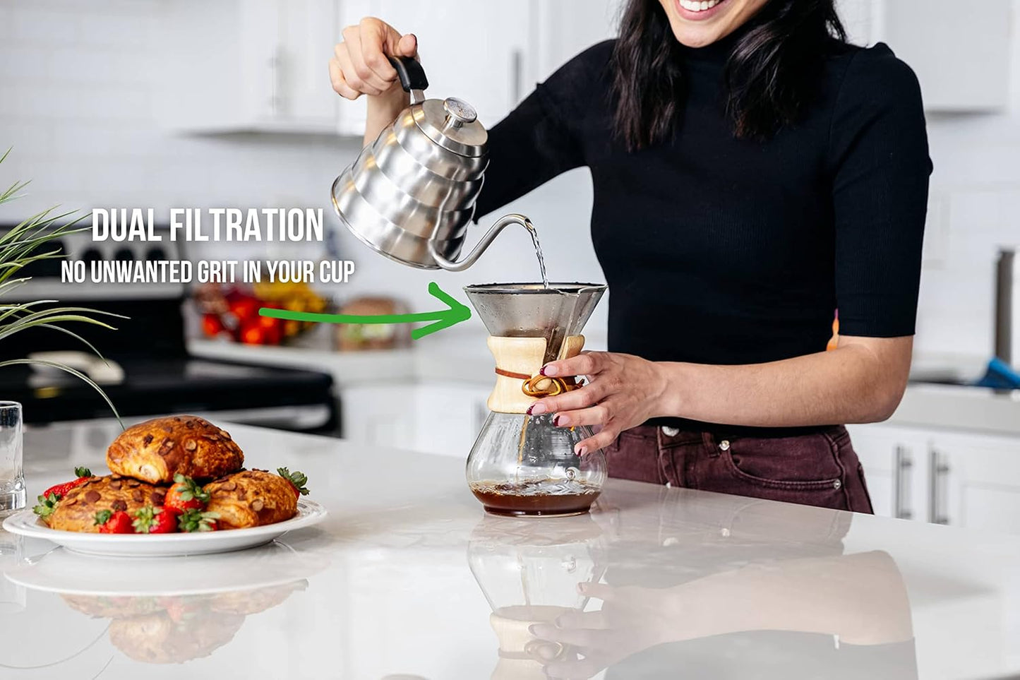 Barista Warrior Compatible for Chemex & Hario V60 Pour Over Coffee Filters - Reusable Stainless Steel - Best Coffee Maker and Bar Accessories (Silver)