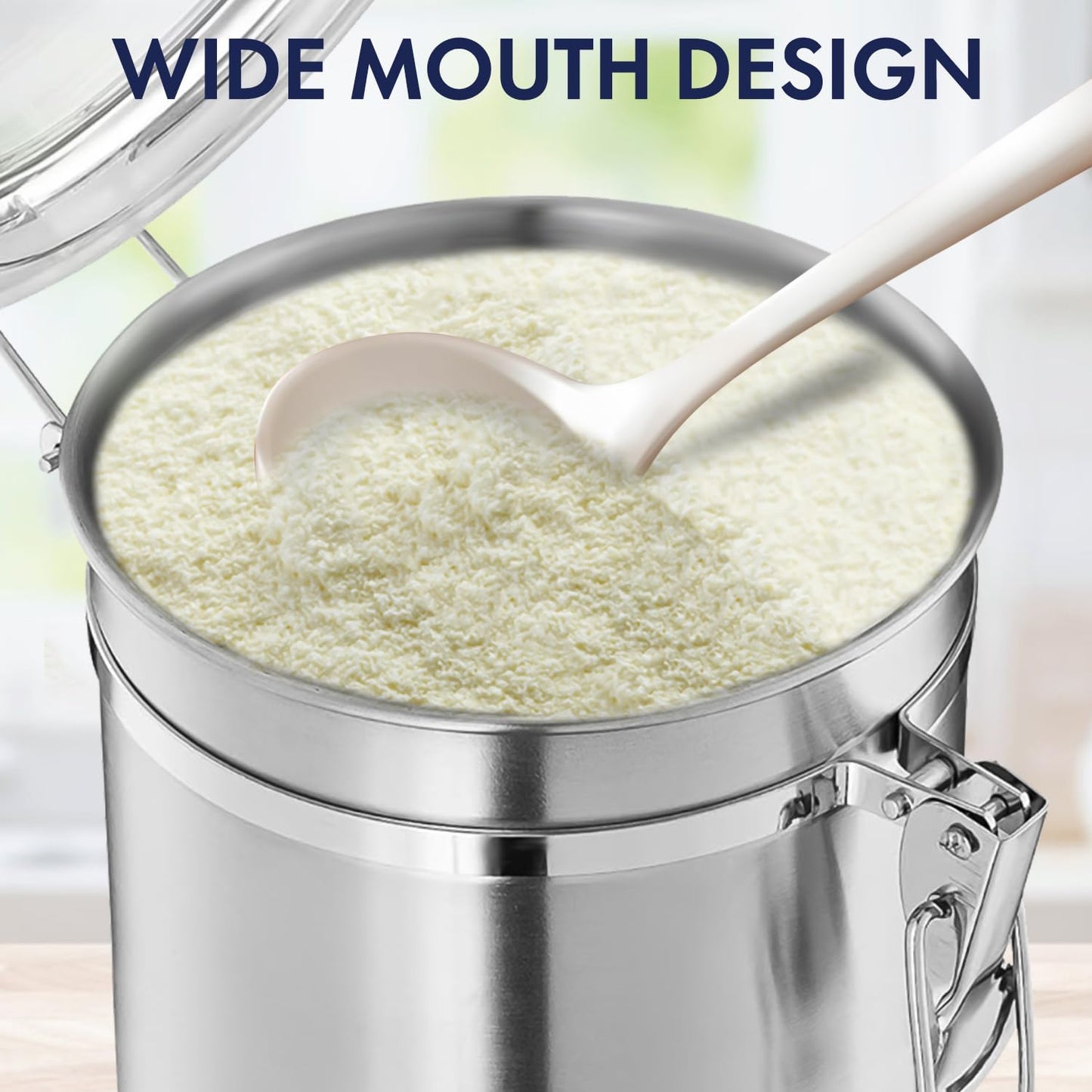 ENLOY 165oz Stainless Steel Airtight Canister for Kitchen, Large Flour Coffee Bean Tea Cereal Sugar Cookie Metal Food Storage Canisters with Clear Lid and Sturdy Locking Clamp