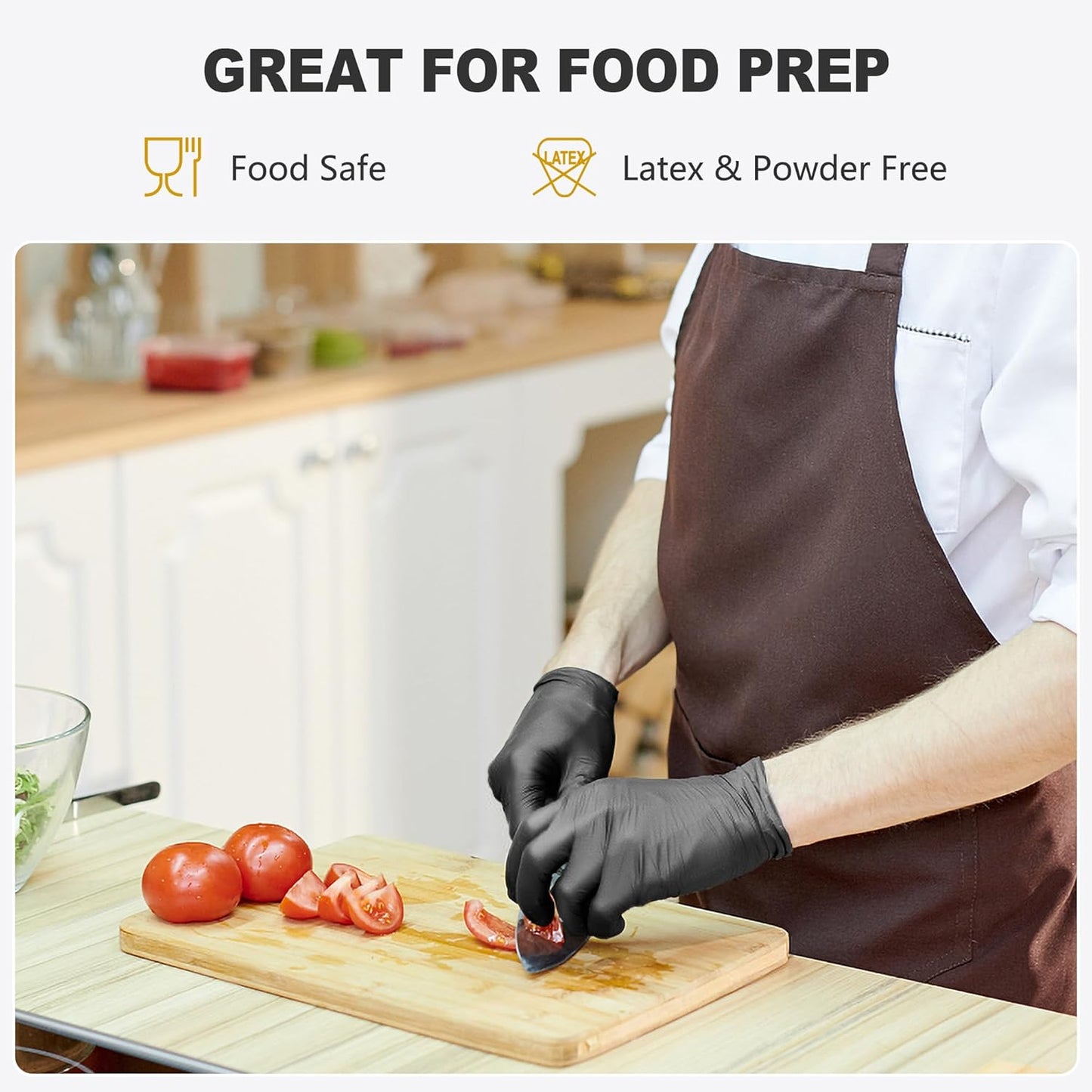 Black Vinyl Gloves, Food Grade Gloves Disposable Latex Free & Powder Free, Guantes for Cleaning Cooking Food Prep