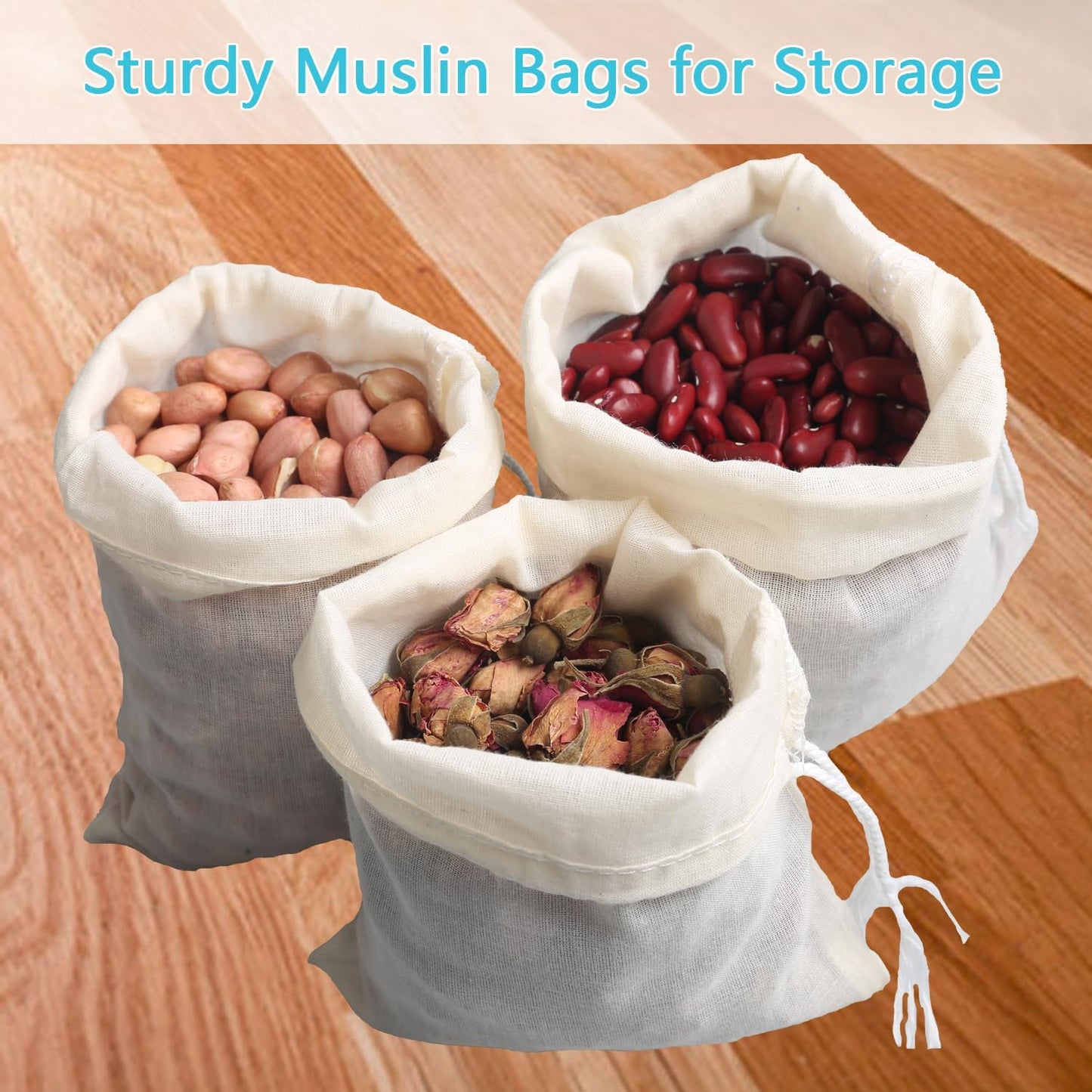 Eketirry Spice Bags, 10pcs Reusable Empty Tea Bags, Muslin Strainer Bags, Soup Bags for Cooking, Natural Cotton Fine Mesh Cheesecloth Bags for Cold Brew Coffee(2 x3" &3 x4")