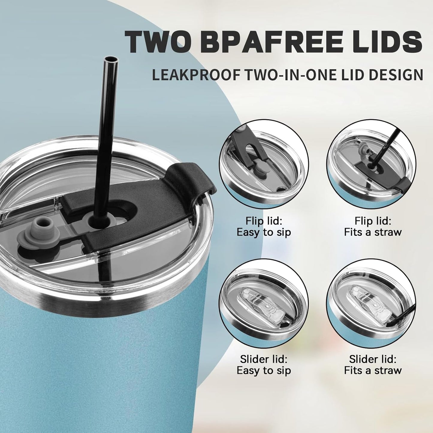 40 oz Tumbler with Lids and Straws, Stainless Steel Insulated Coffee Tumbler, Double Wall Vacuum Insulated Travel Mug Cup, Leakproof Thermal Coffee Cup for Hot and Cold Drinks (azure blue)