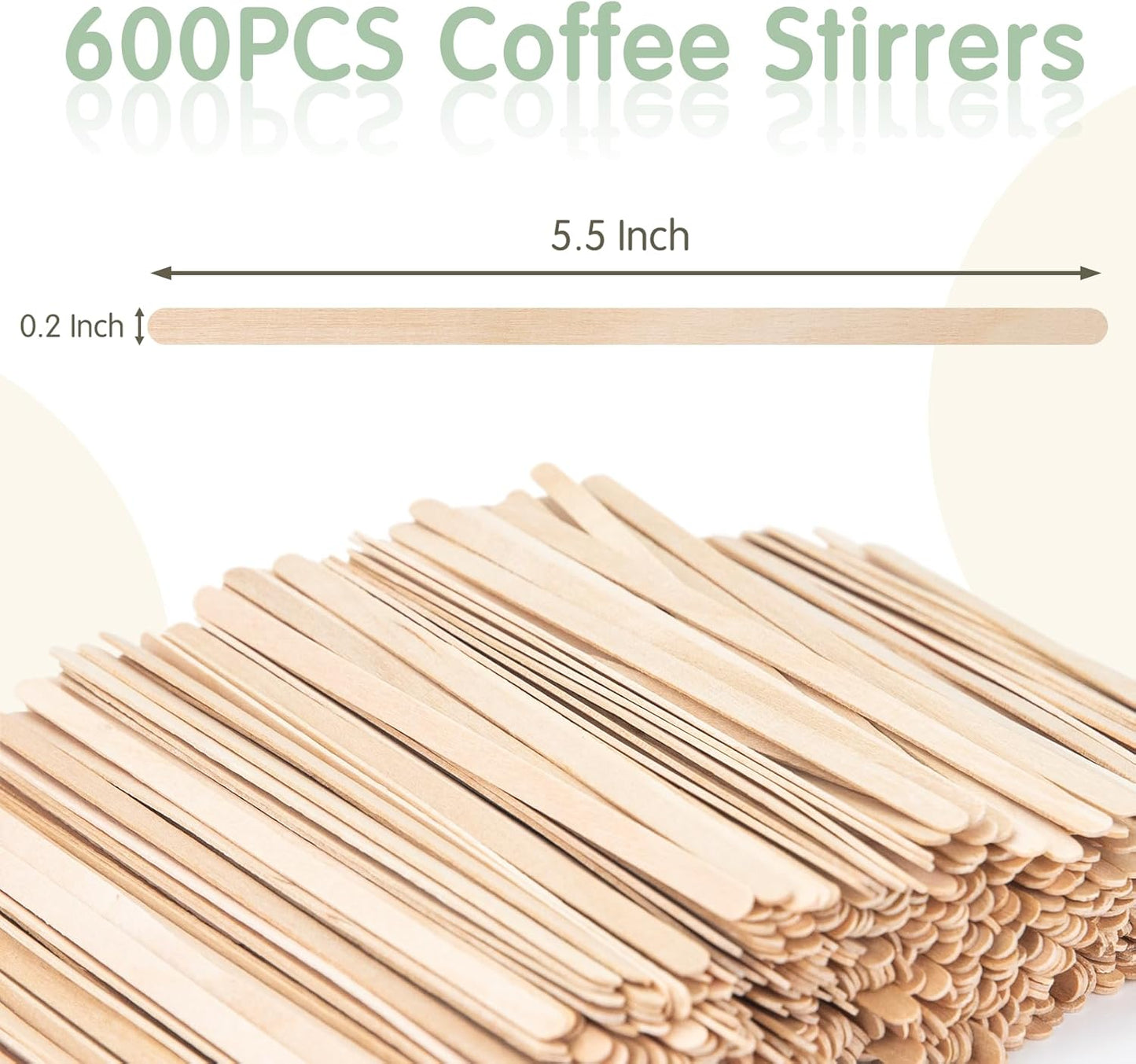 WISYOK 600 PCS Coffee Stirrers, 5.5 Inch Premium Birch Wood Sticks, Smooth Round Ends, Splinter-Free Disposable Stir Sticks for Coffee, Cocktails, Office, Home, Coffee Bars