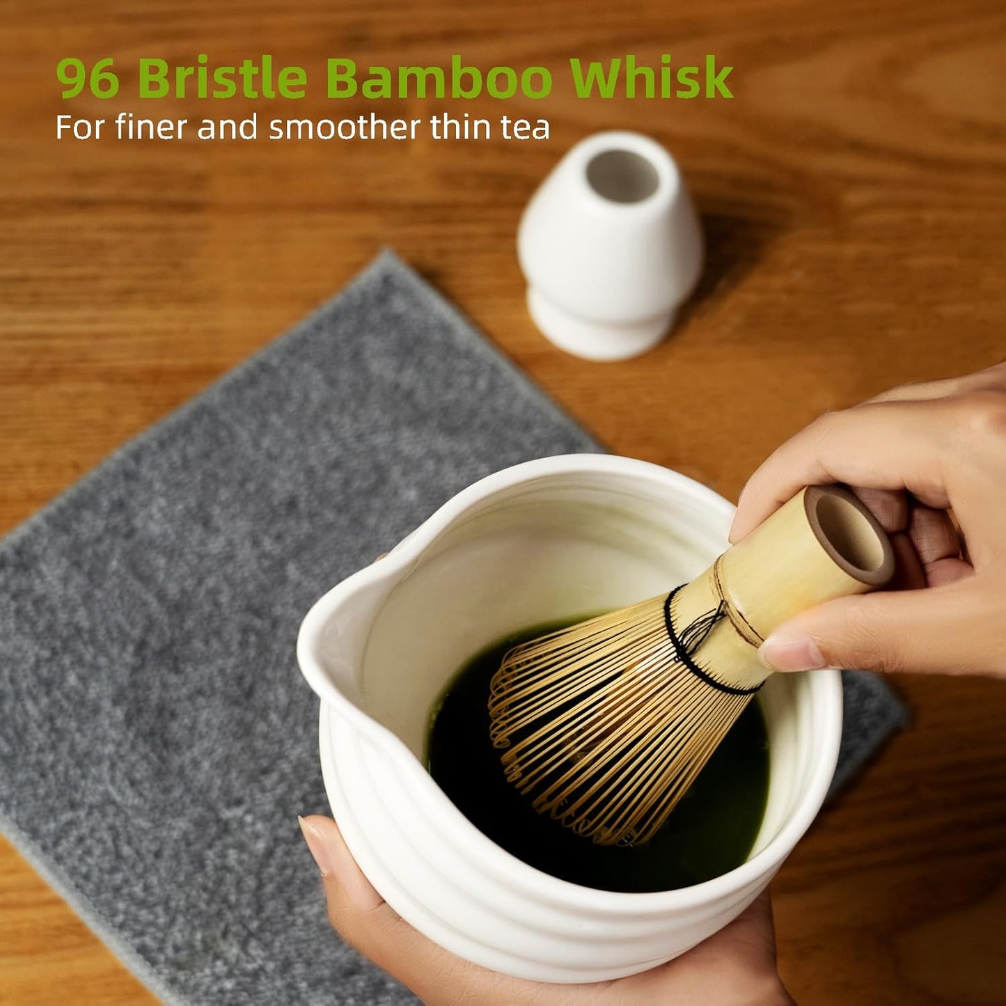 Matcha Whisk Set, 7 Pcs Matcha Kit, Premium Ceramic Matcha Set, Whisk and Bowl, Sifter, Cup Holder, Bamboo Scoop, Tea Plucking, Tea Towel, Matcha Lovers (White)
