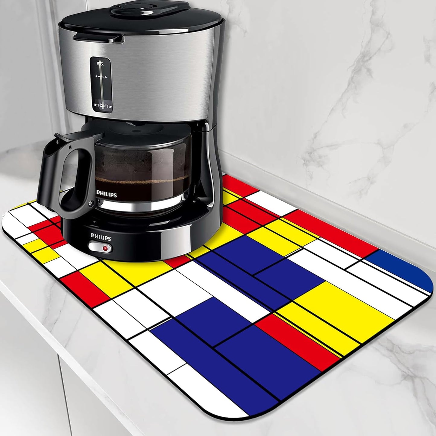 Dish Drying Mat Abstract Mosaic Geometric Color Coffee Mat,16"X24"Bsorbent Dish Drying Pad for Sink Dishes or Under Rack Kitchen Counter Accessories Absorbent Hide Backed Dish Drying Mat