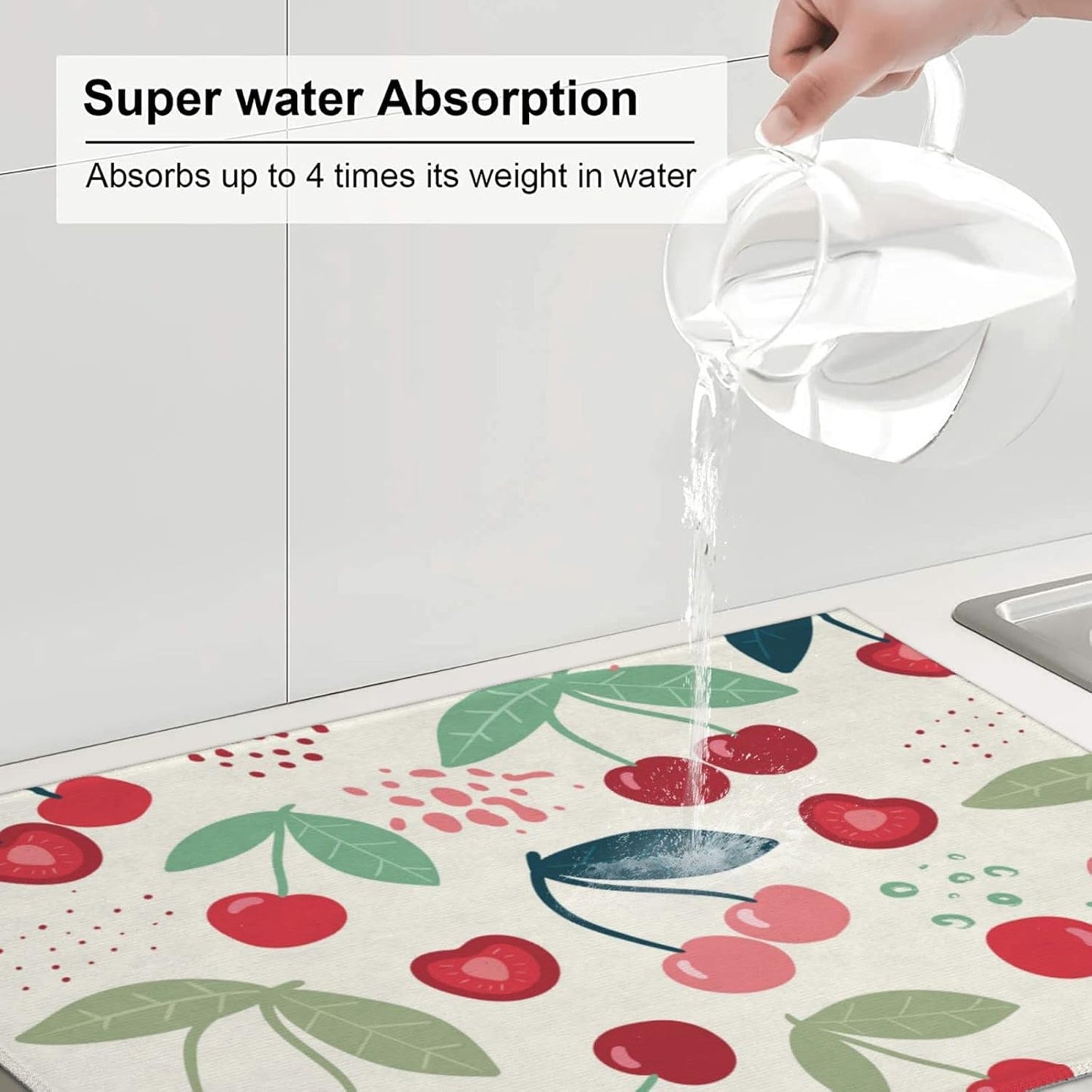 Large Dish Drying Mats For Kitchen Counter Microfiber Kitchen Drying Mat XL Draining Pad Absorbent Quick Drying Dish Mat 18x24 Inch - Cherry