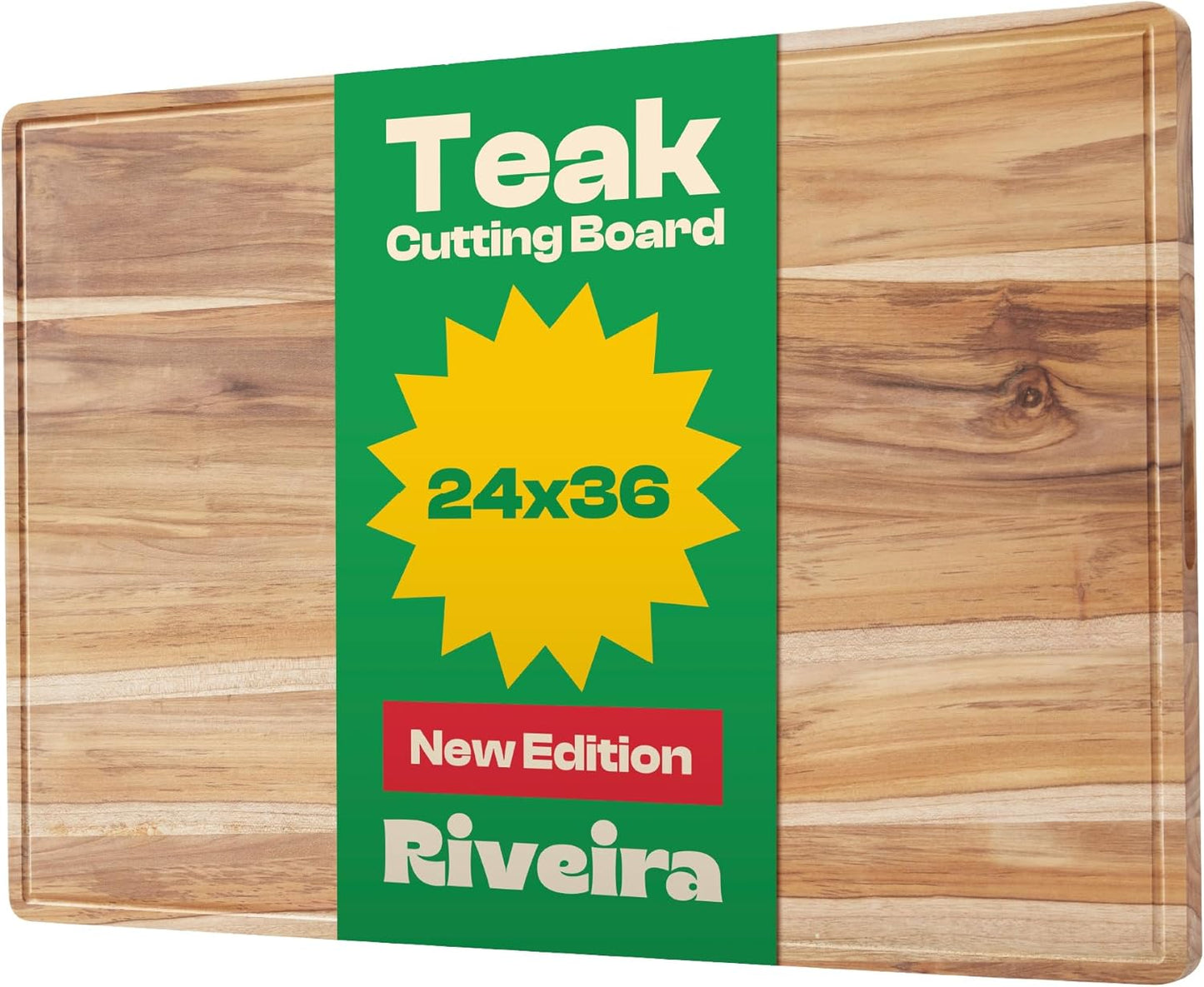 Riveira Teak Wood Cutting Board – Gourmet Teak Grandeur: 36 x 24 Wooden Cutting Board – Natural Wooden Cutting Boards For Kitchen Decorative – Innovative Juice Grooves Teak Wooden Chopping Board