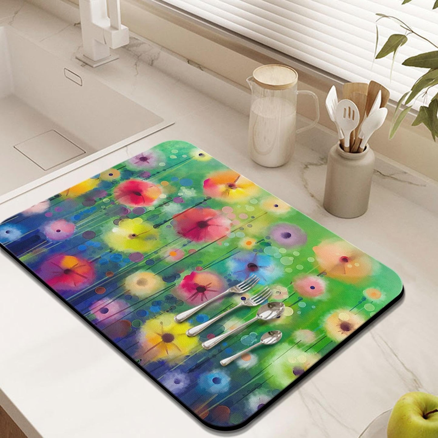 Dish Drying Mat for Kitchen Counter 24x18in Washable Quick Dish Drying Pad Rubber Backed Absorbent Draining Mat Fit Kitchen Counter,Bar,Under Sink,Dishes,Utensils,Dish Rack