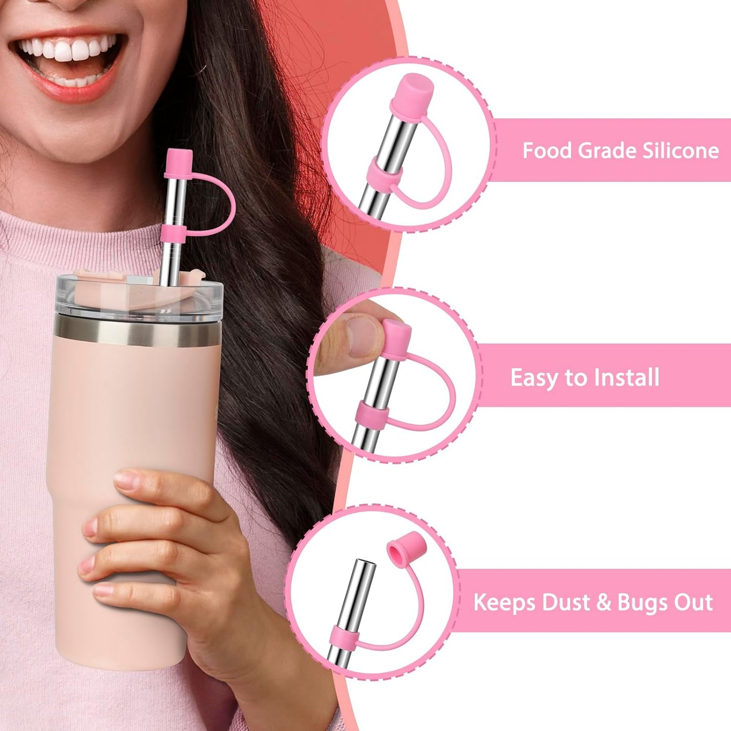 Stainless Steel Straws with covers fit Stanley 30oz tumbler, Reusable 10.5 Inch Metal Straw with Silicone Tips & Cover Caps, Compatible with Stanley Quencher H2.0 (6 Pack: 3 Bent + 3 Straight)