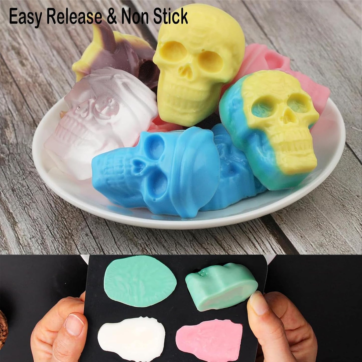 10 Cavity Skull Chocolate Molds,Halloween Silicone Skull Candy Mold for Jelly Crayon Resin, Pack of 2