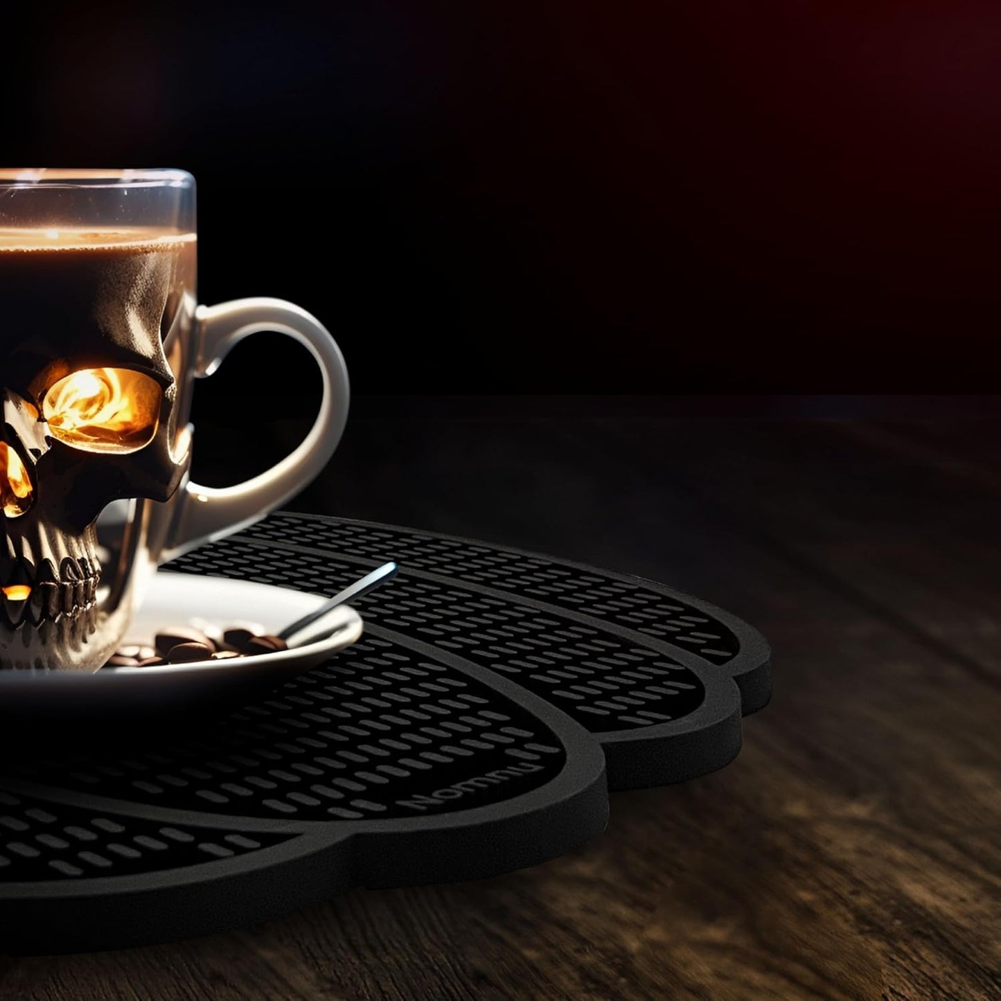 Nomnu Pumpkin Coffee Mat for Countertop - Goth Kitchen Decor - Gothic Coffee Bar Accessories 14.8x13.5 Inch Bar Mat - Spooky Halloween Gifts Non Slip Spill Mat, Black (PCBMB)