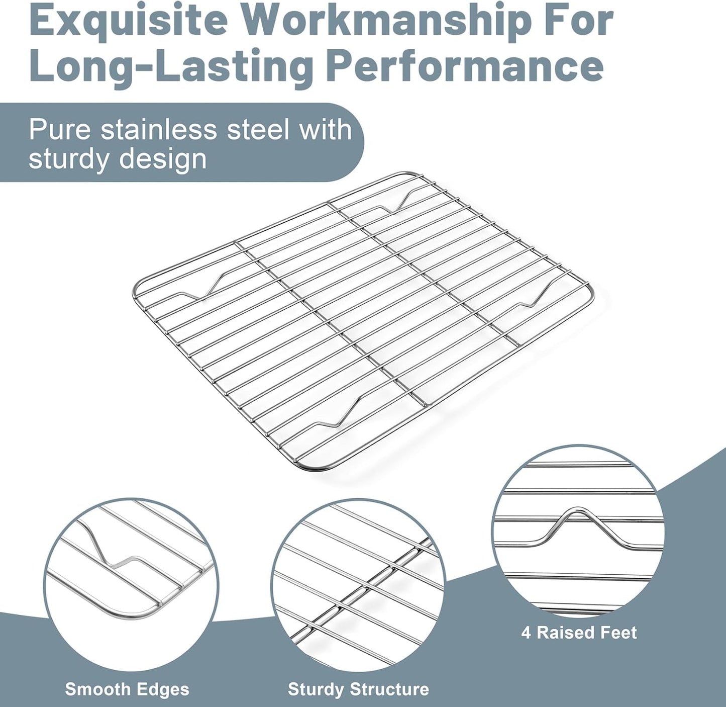 TeamFar Cooling Rack, 9.75” x 7.5” Stainless Steel Wire Baking Rack for Cooking Roasting Grilling, Fit for Oven Pan, Oven & Dishwasher Safe, Non-toxic & Heavy-Duty, 2PCS