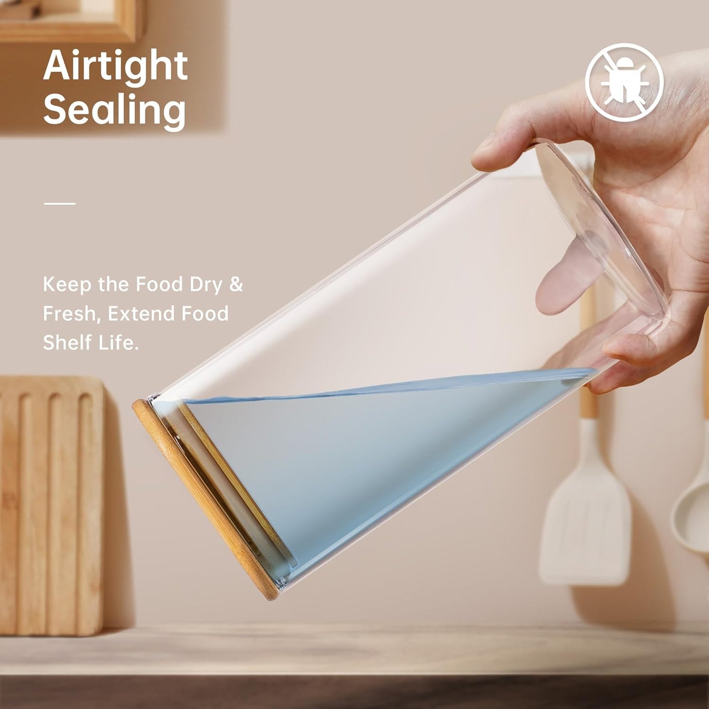 27oz - 4 Pack Square Glass Jars with Bamboo Lids, Glass Food Storage Containers with Airtight Lids for Kitchen, Air Tight Pantry Storage Containers for Cereal, Pasta, Rice, Sugar, Coffee, Spice