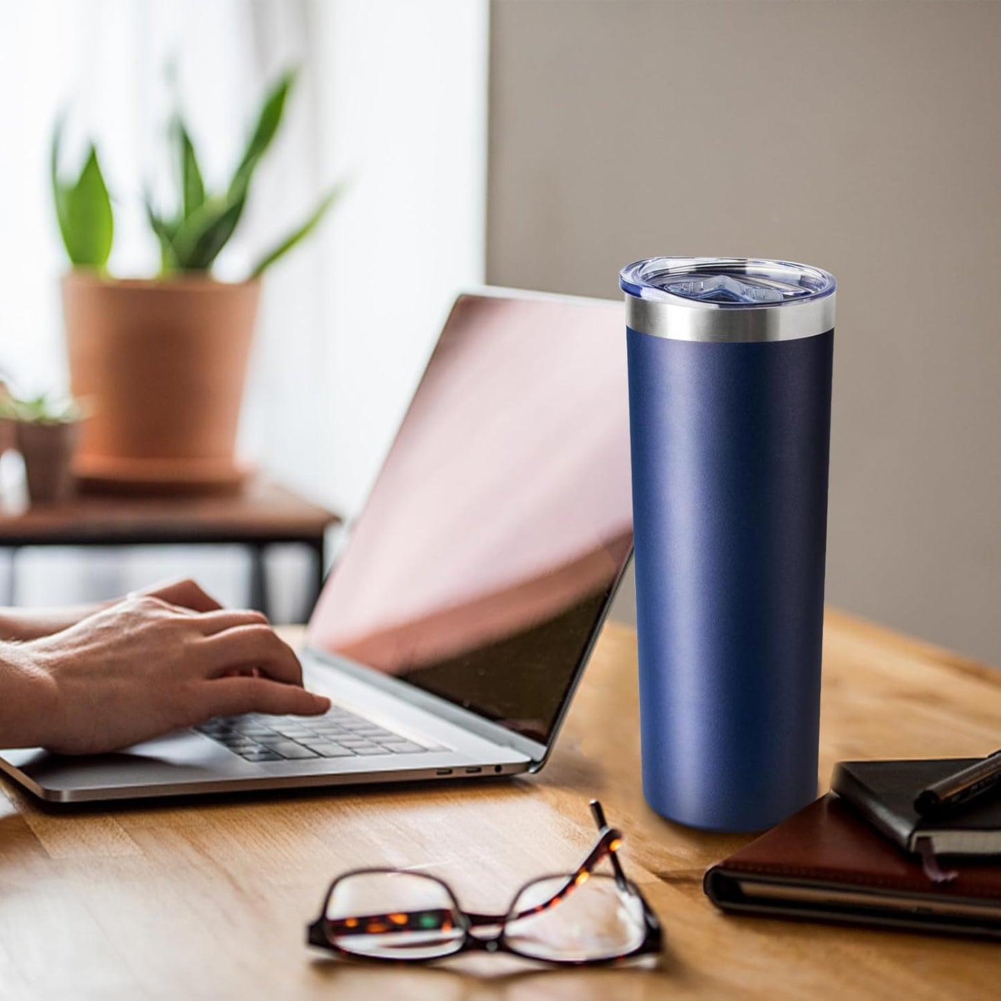 20 oz Skinny Tumbler with Lid and Straw,Stainless Steel Vacuum Insulated Tumbler Cup Double Wall Leak-proof Coffee Mug,Travel Thermal Water Tumbler for Home,Office,Outdoor(Navy Blue,4)