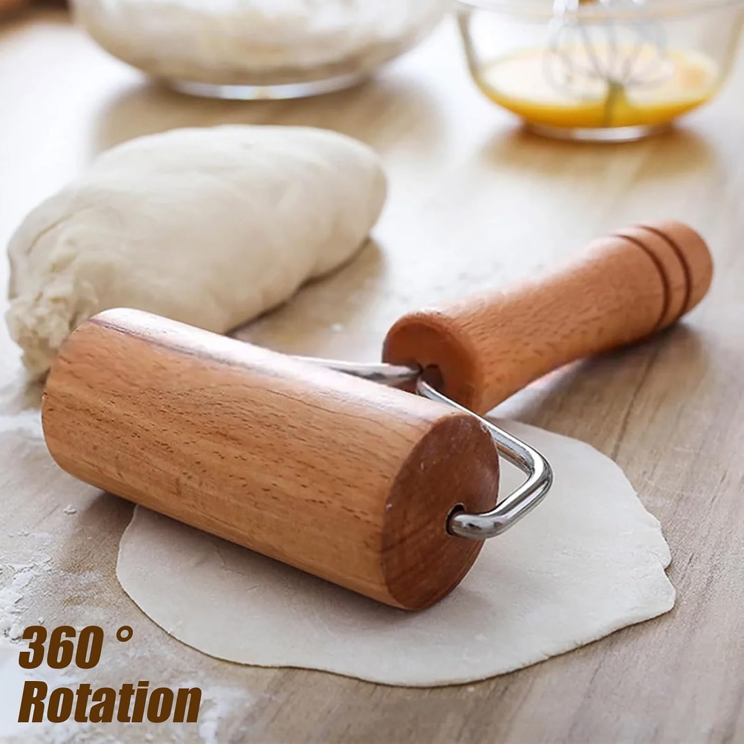 Small Rolling Pin, Wooden Dough Roller, Non-Stick Pizza Roller, T Type Rolling Pins for Kitchen Baking, Pizza Dough Press (3.8 * 7.5 inch)