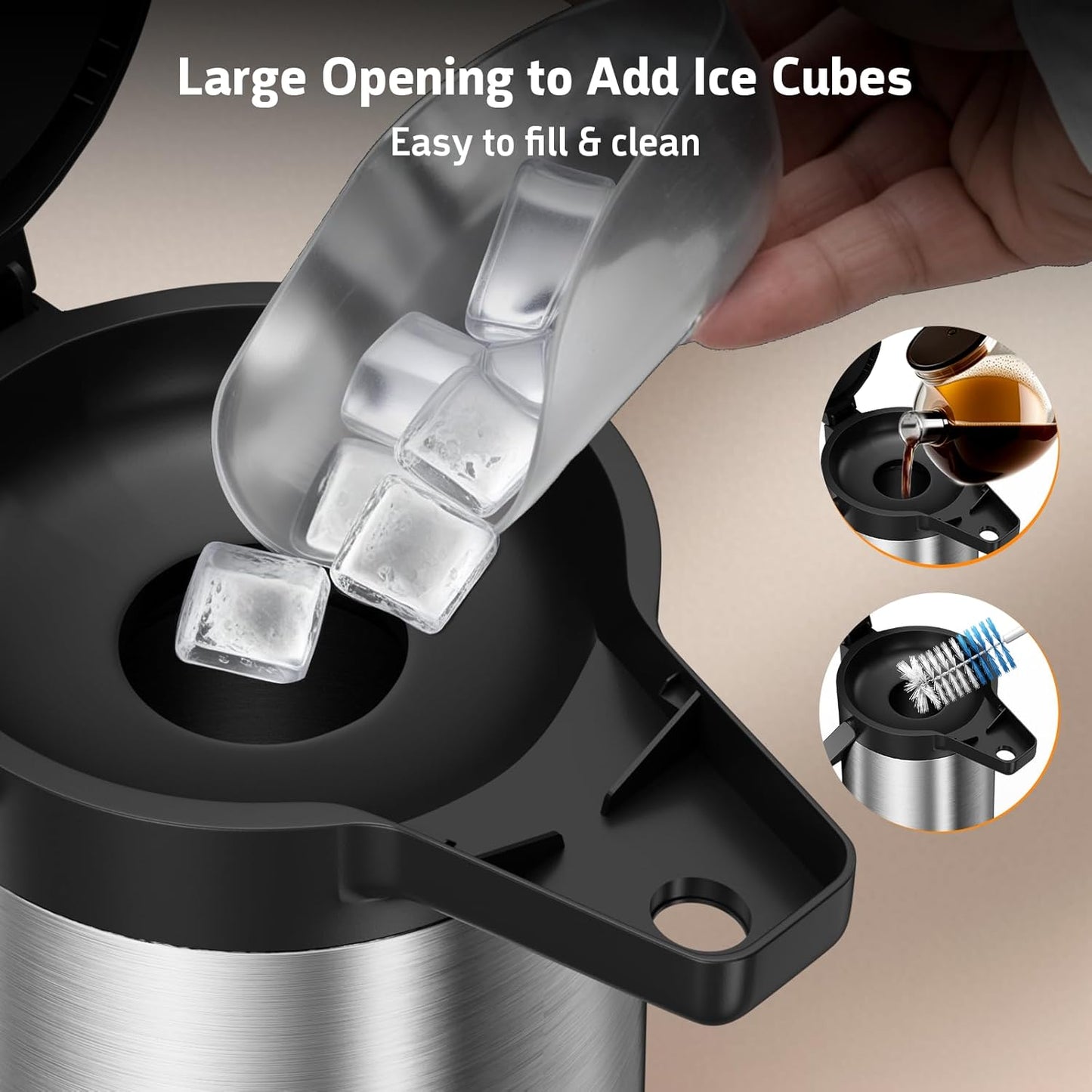 Airpot Coffee Carafe for Keeping Hot - 64 OZ / 1.9L Large Coffee Dispenser with Pump - Insulated Stainless Steel Thermos Urn for Hot Drinks Water Tea Chocolate - Thermal Beverage Dispenser for Parties