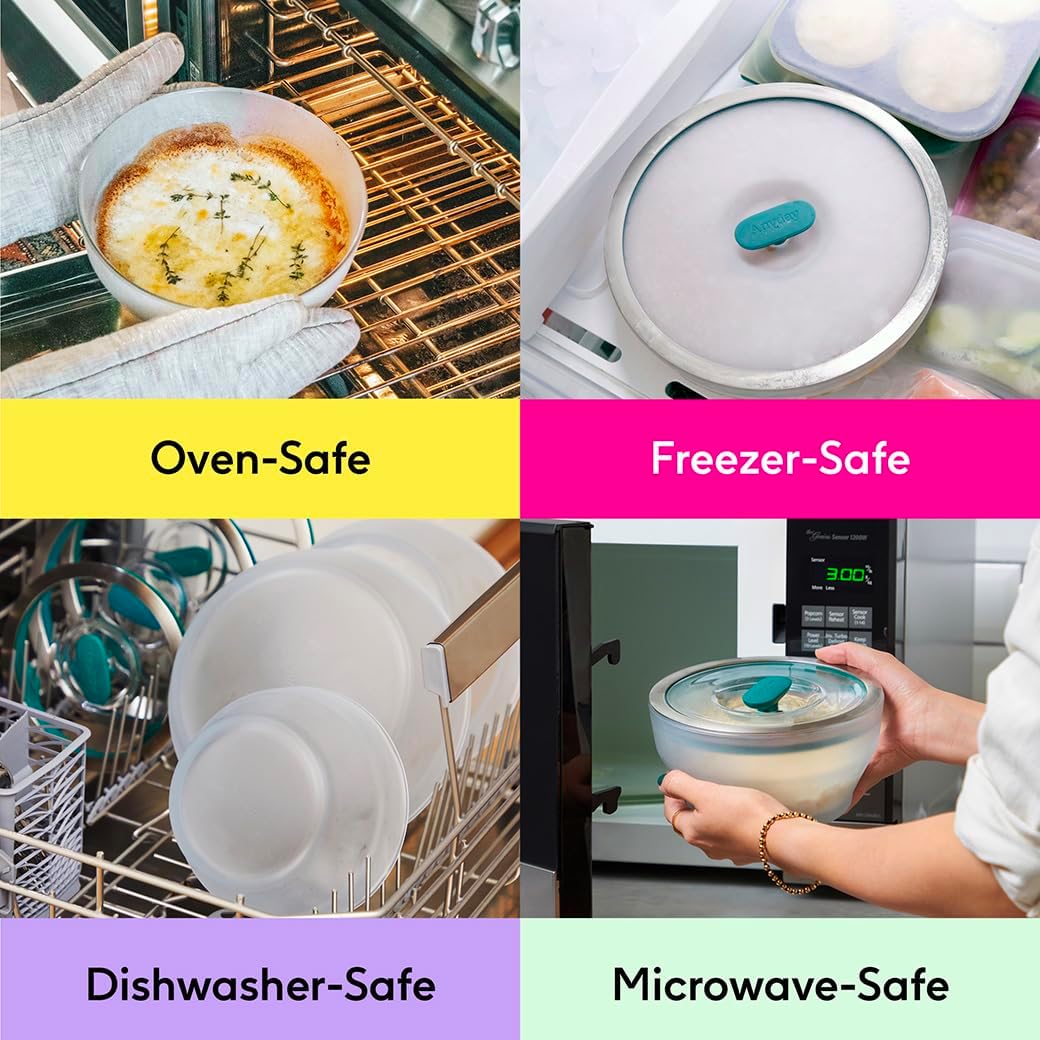 Anyday 8-Cup Microwave Cookware & Glass Container with Glass Lid, Plastic-Free Deep Food Storage | Stackable Airtight Steamer with Vented Lid for Microwave-Safe Reheating, Steaming Vegetables & Rice