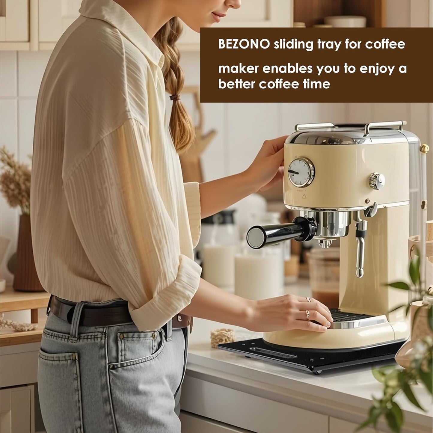 Appliance Sliders for Kitchen Appliances Sliding Tray for Coffee Maker, Espresso Machines, Mixers Sturdy Kitchen Aid Sliders for Mixer -Duty Equipment with Rubber Wheels - 13" x 14" (Black