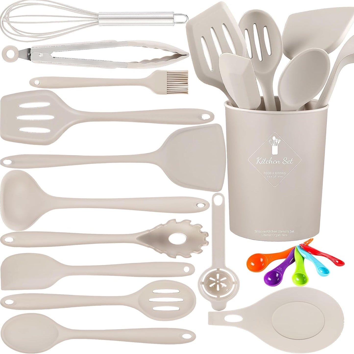 18 Pcs Cooking Utensils Set, Kitchen Utensils Set with Utensil Holder, 446°F Heat Resistant Silicone Spatula Set, Kitchen Gadgets Tools Set for Nonstick Cookware BPA FREE