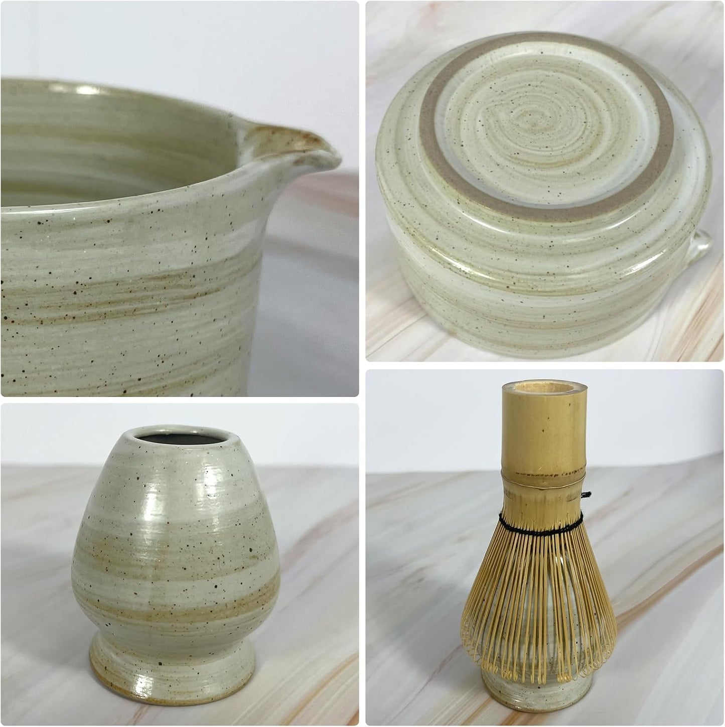 Matcha Whisk Set,6Pcs Matcha Kit Includes Matcha Whisk and Holder,Matcha Bowl with Spout,Matcha Sifter and 2Pcs Matcha Spoon,Suitable as a gift for those who like matcha (Gray)