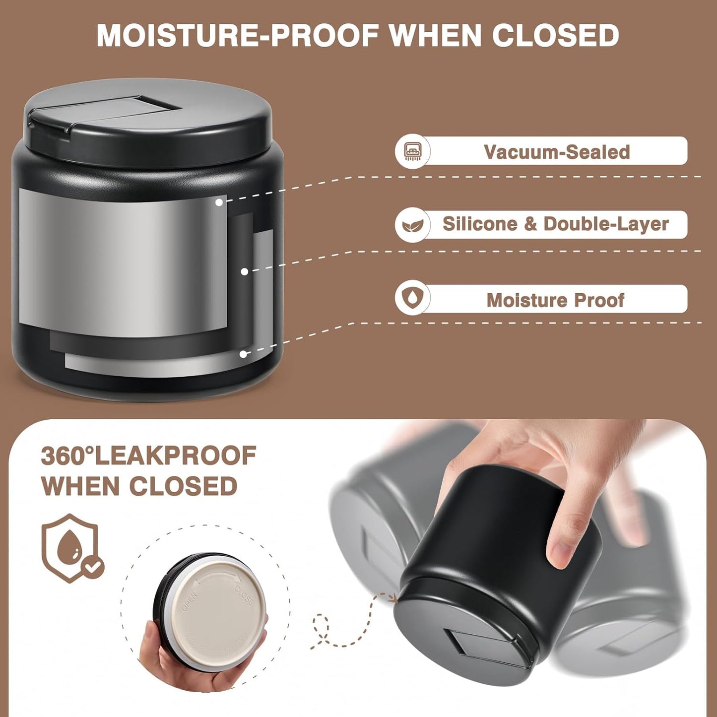 Coffee Canister, Premium Large Stainless Steel Insulated Vacuum Coffee Bean Storage Container Travel Jar, Kitchen Food Airtight Coffee Grounds Container for Tea, Sugar, Flour (26oz-Black)