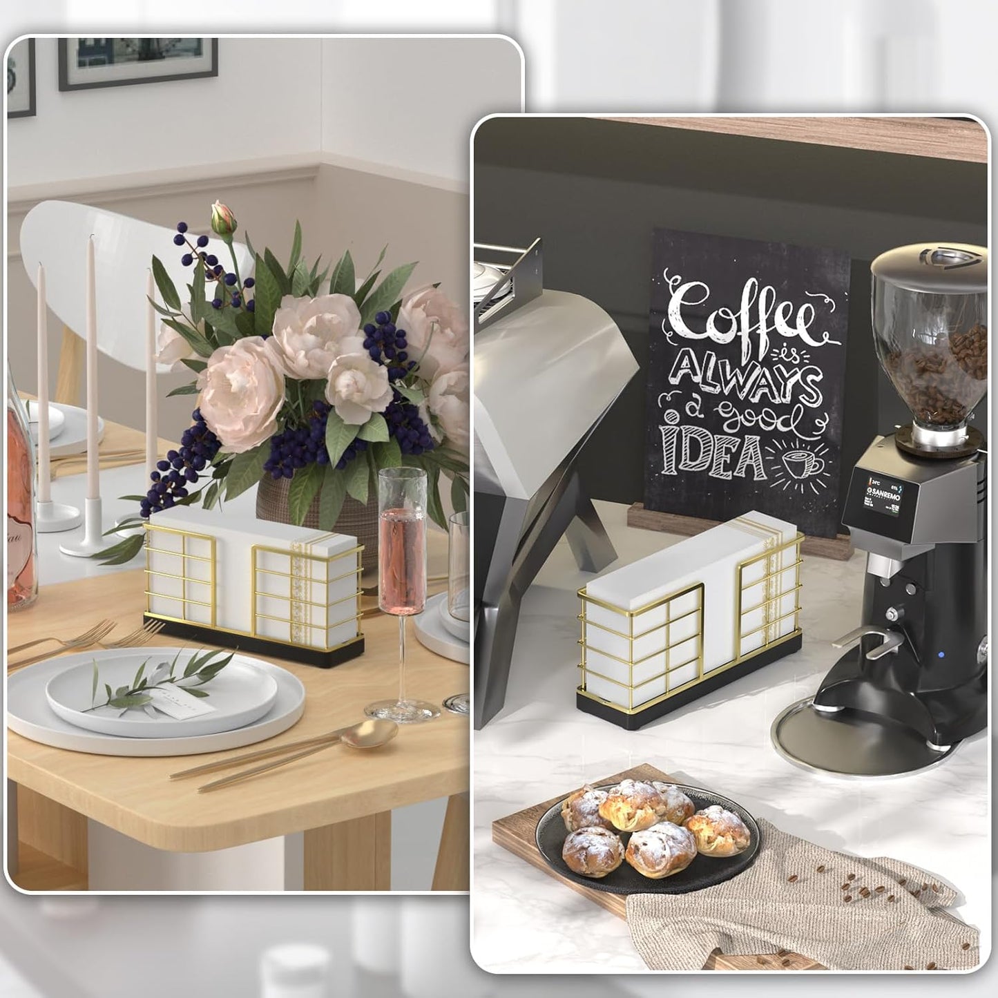 Wican Vertical Stance Bathroom Napkin Holder Takes Up Less Space for Small Guest Bathroom Oak and Iron Towel Tray for Powder Room Wooden Basket for Disposable Paper Hand Towels Golden and Black