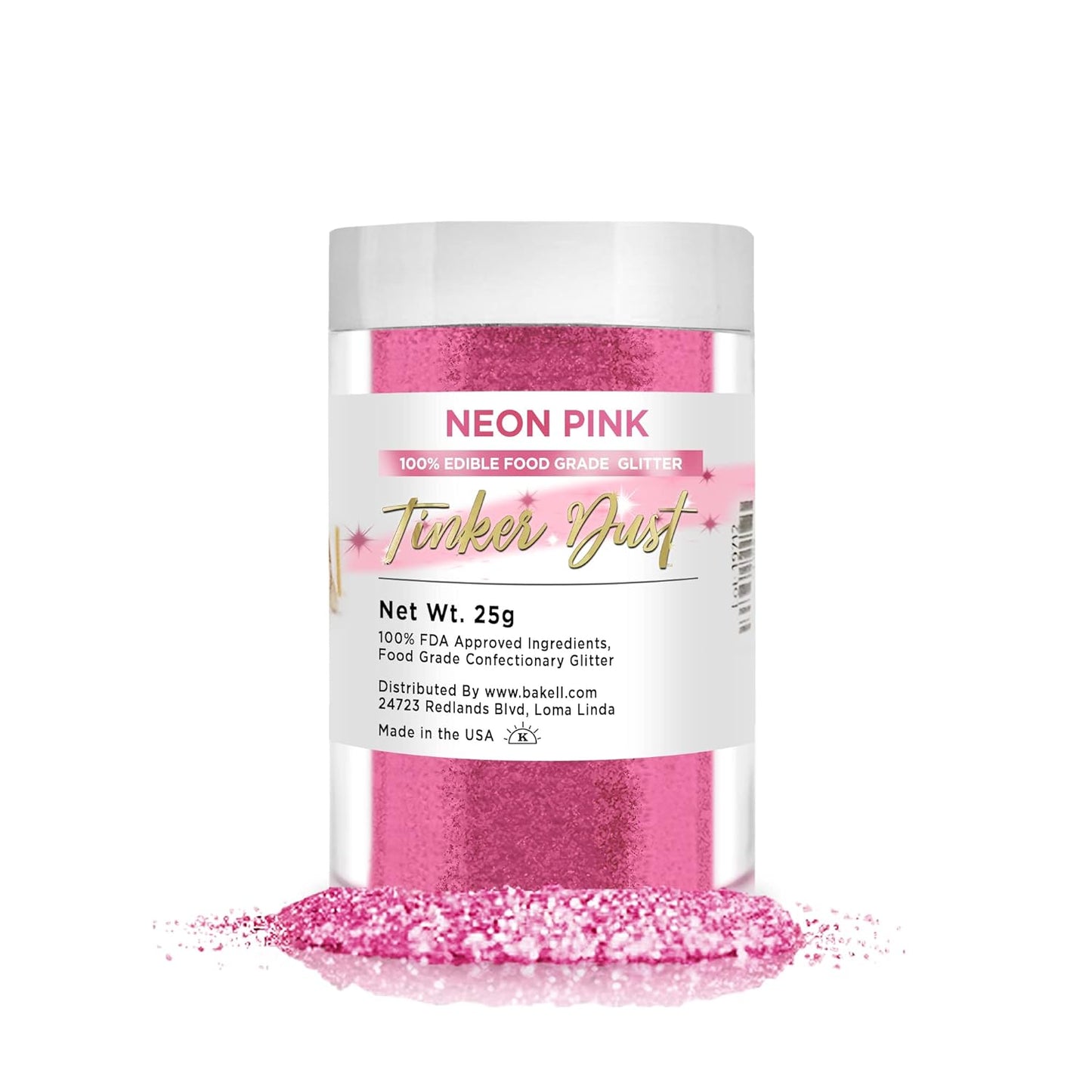 BAKELL Neon Pink Edible Glitter, 25 Grams | TINKER DUST Edible Glitter | KOSHER Certified | 100% Edible Glitter | Cakes, Cupcakes, Cake Pops, Drinks, Dessert Vegan Glitter & Dusts (25g, Neon Pink)