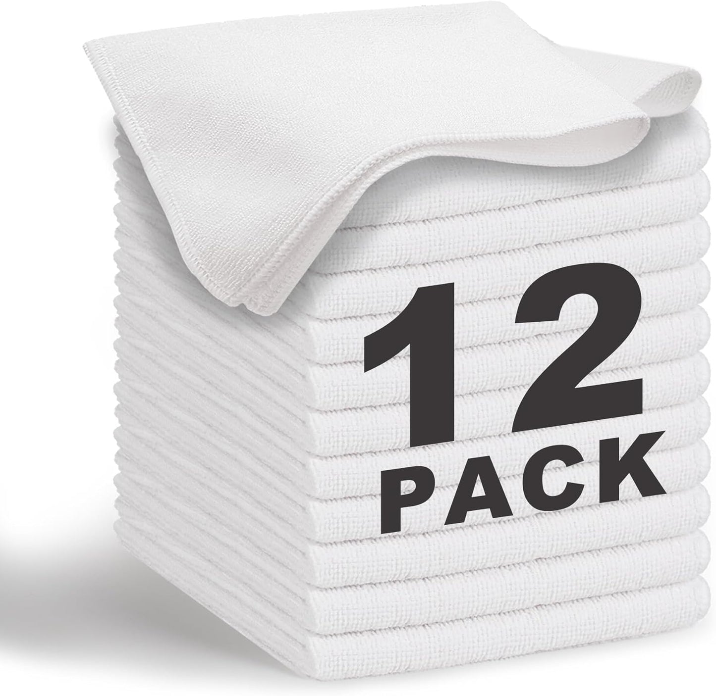 White Microfiber Cleaning Cloth 13"x13", Ultra Soft Absorbent Microfiber Cleaning Rags for Housekeeping Cleaning Supplies, Lint Free Reusable Cleaning Cloths for House Washable, Pack of 12