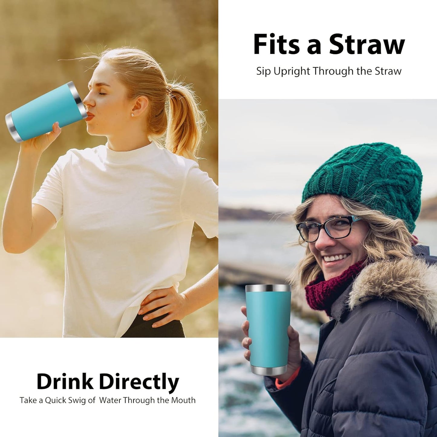 DOMICARE 20oz Stainless Steel Tumbler Bulk with Lid, Double Wall Vacuum Insulated Travel Mug, Powder Coated Coffee Cup, Light Blue, 12 Pack