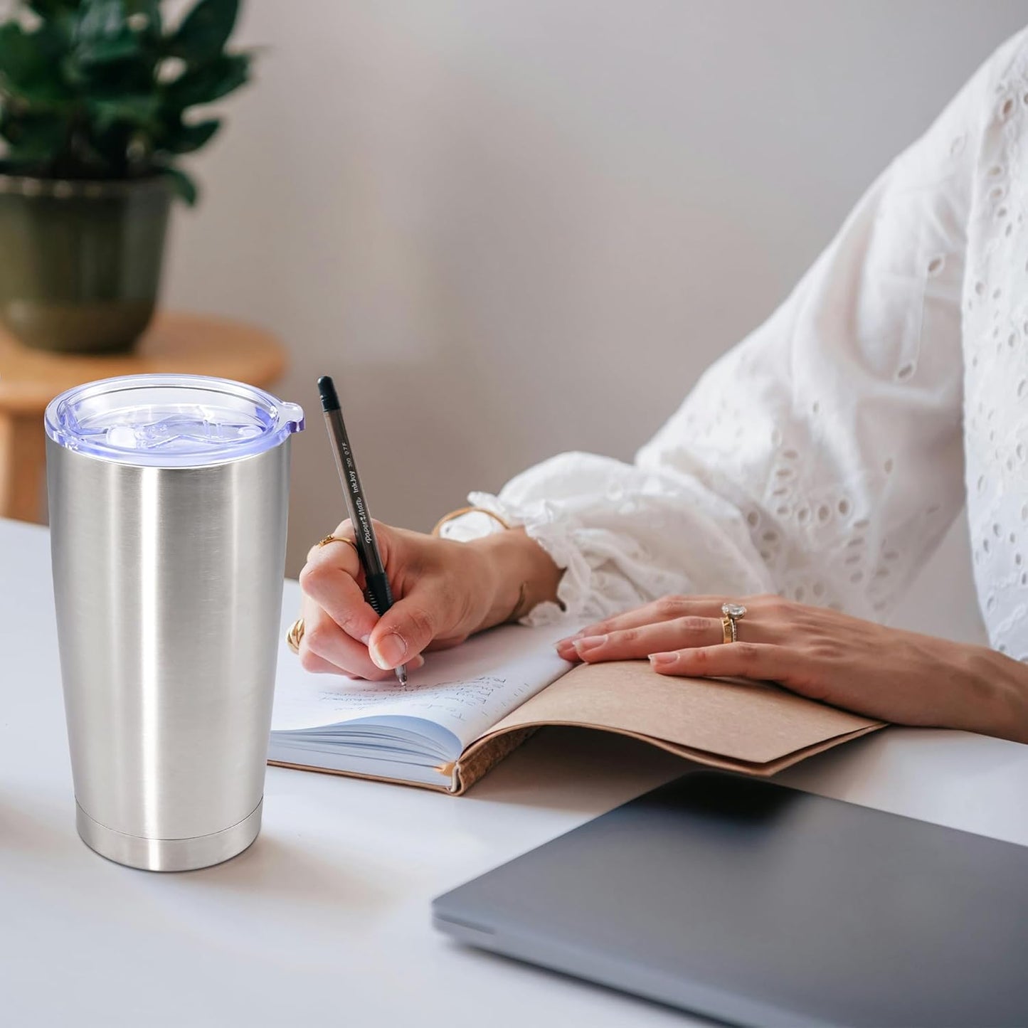 20oz Tumbler Stainless Steel Tumbler Cup with Lid Vacuum Insulated Double Wall Travel Mug, Durable Powder Coated Travel Coffee Tumbler Mug for Hot & Cold Drinks, Stainless Steel,4 Pack