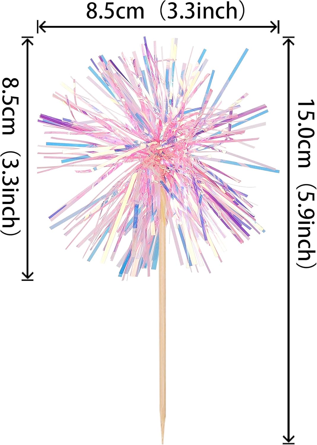 30 PCS Foil Firework Cupcake Toppers Happy Birthday Cupcake Toppers Sparkle Tinsel Flower Drink Stirrers Cocktail Fruit Toothpicks for Valentine's Day Baby Shower Party Cake Decor Supplies Pink