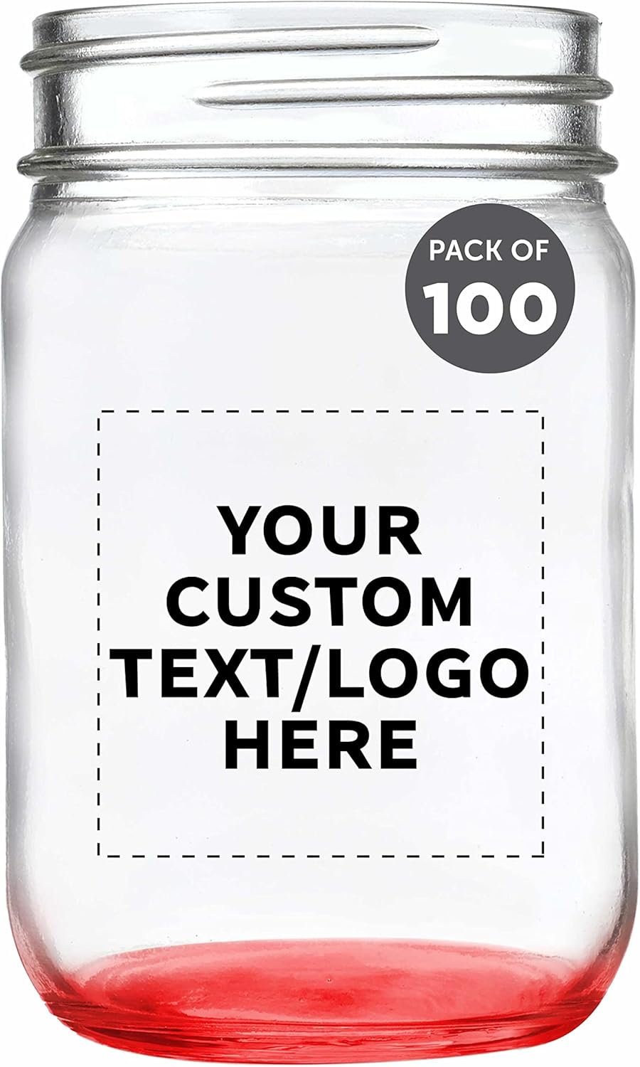 DISCOUNT PROMOS Custom Decorating Mason Jars 12 oz. Set of 100, Personalized Bulk Pack - Glass Jars for Overnight Oats, Candies, Fruits, Pickles, Spices, Beverages - Red