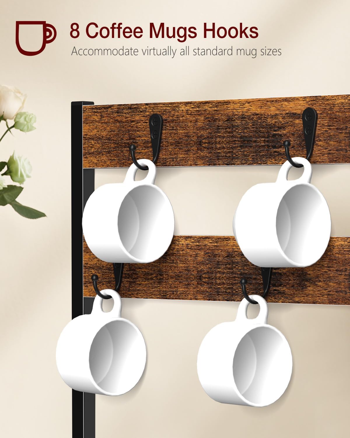 Coffee Pod Holder, Vertuo Pod Holder Compatible with Nespresso, 28 Large or 56 Small Nespresso Capsule Organizer Drawer Station with Cup Rack, Rustic Brown