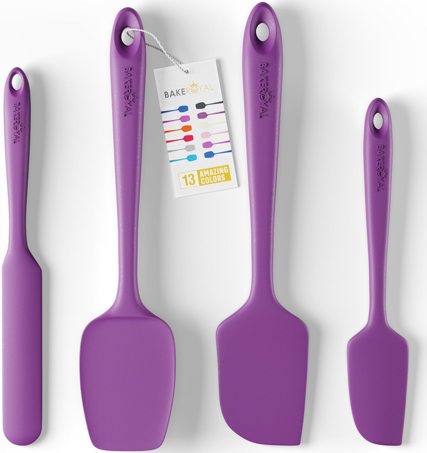 Silicone Spatula Set - 4-Piece Rubber Spatulas Silicone Heat Resistant 600°F for Everyday Task - Seamless Design Kitchen Spatulas for Nonstick Cookware - Purple