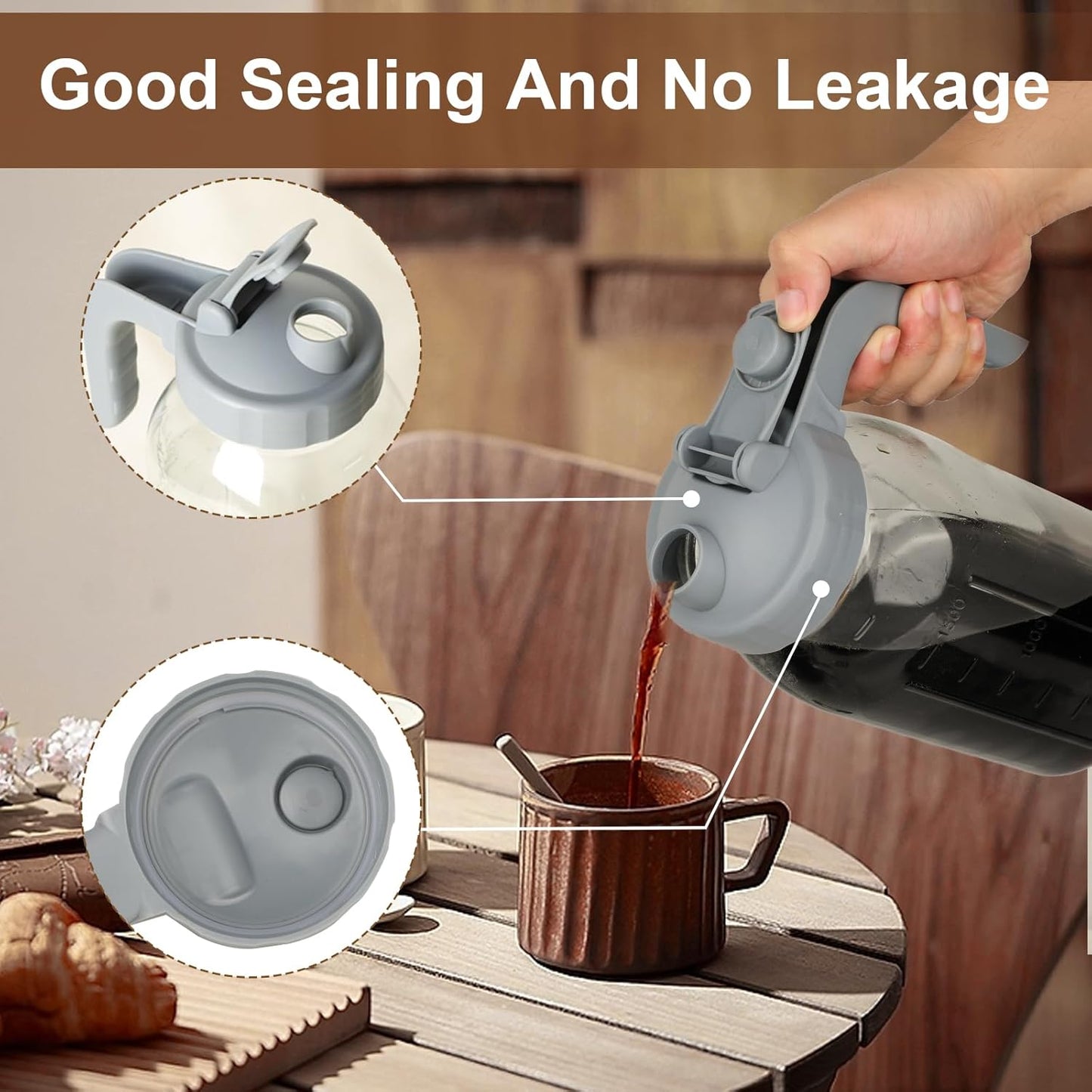 Cold Brew Coffee Maker Pitcher,32 Oz Glass Mason Jar Pitcher with V-shaped Pour Spout Handle Lid,Stainless Steel Filter for Iced Coffee,Iced tea,Breast Milk,Fruit Drinks,lemonade-Gray