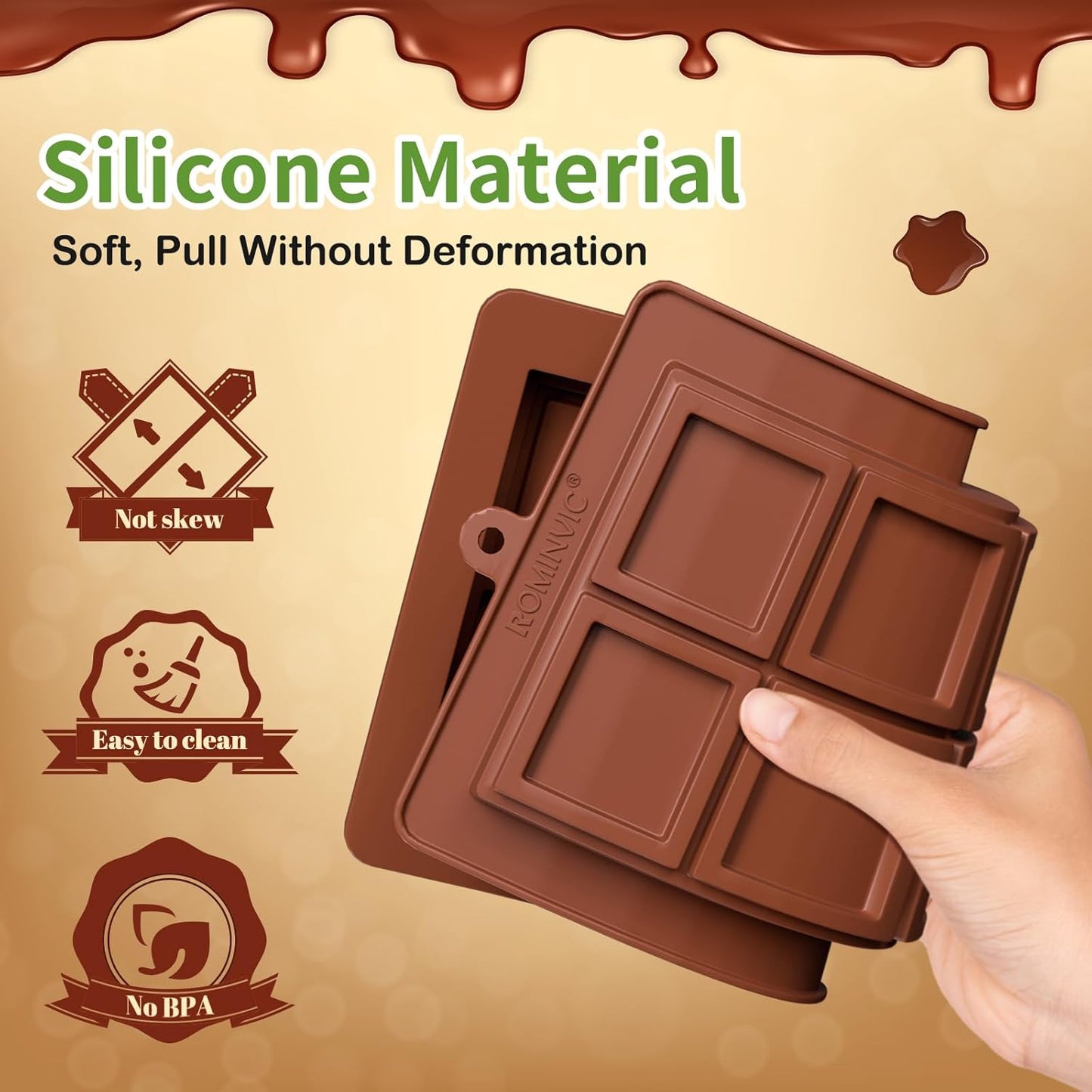 Dubai Chocolate Mold 2 Pack,0.79 Inch Deep Large and Thick Silicone Chocolate Bar Molds and scraper for Stuffed Bar,Big Chocolate Candy Bar Mold for Filling Knafeh Pistachio Kit