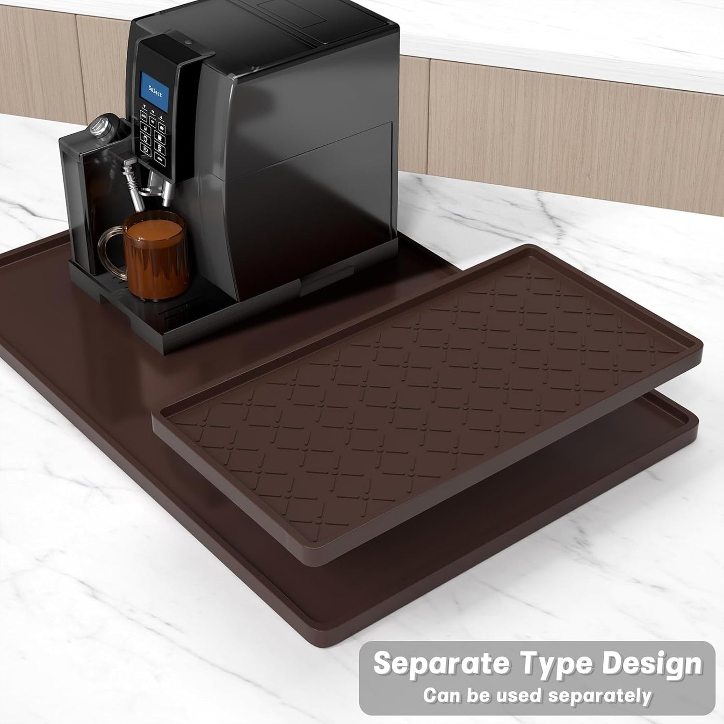 Rnivvi Silicone Coffee Mat, 16" x 24" Waterproof Raised Edge Coffee Bar Mats for Espresso Machine Station Accessories, Heat Resistant Detachable Dish Drying Pad for Kitchen Counter, Dish Rack, Brown