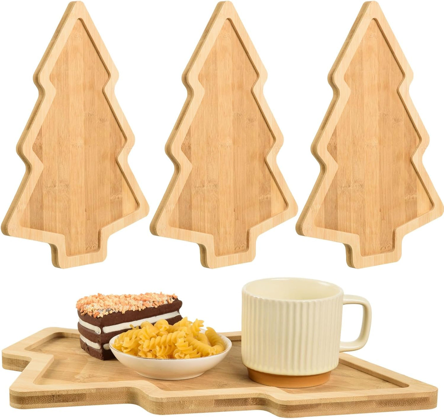 3 Pcs Christmas Wooden Appetizer Tray Christmas Tree Shaped Wooden Serving Platter Sushi Serving Tray Wood Charcuterie Board Tray Snack Dessert Candy Dish Plate for Christmas Home Kitchen,15x11x0.59