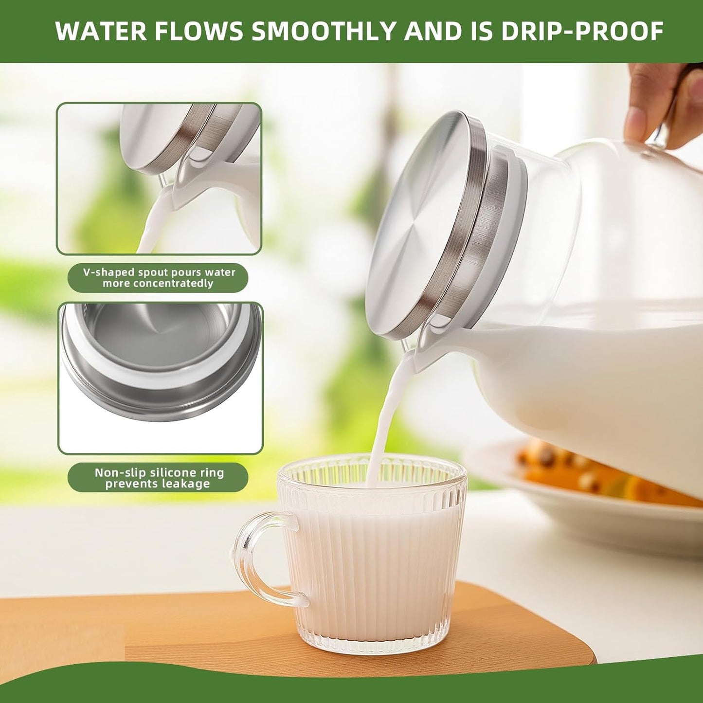 Glass Pitcher, 1 Gallon/3.8L Glass Water Pitcher with Lid and Spout, Heat/Cold Resistant Borosilicate Glass Water Carafe for Coffee, Juice and Homemade Beverage