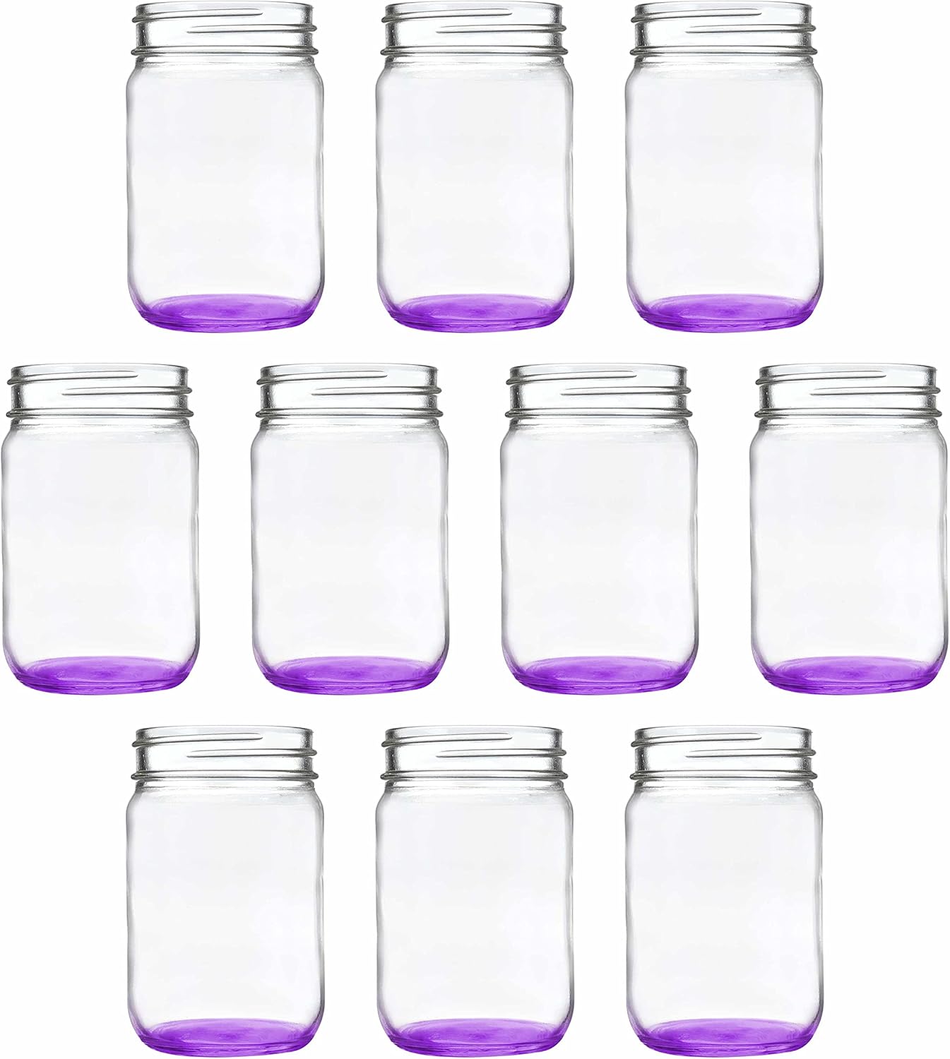 DISCOUNT PROMOS Decorating Mason Jars 12 oz. Set of 10, Bulk Pack - Glass Jars for Overnight Oats, Candies, Fruits, Pickles, Spices, Beverages - Purple