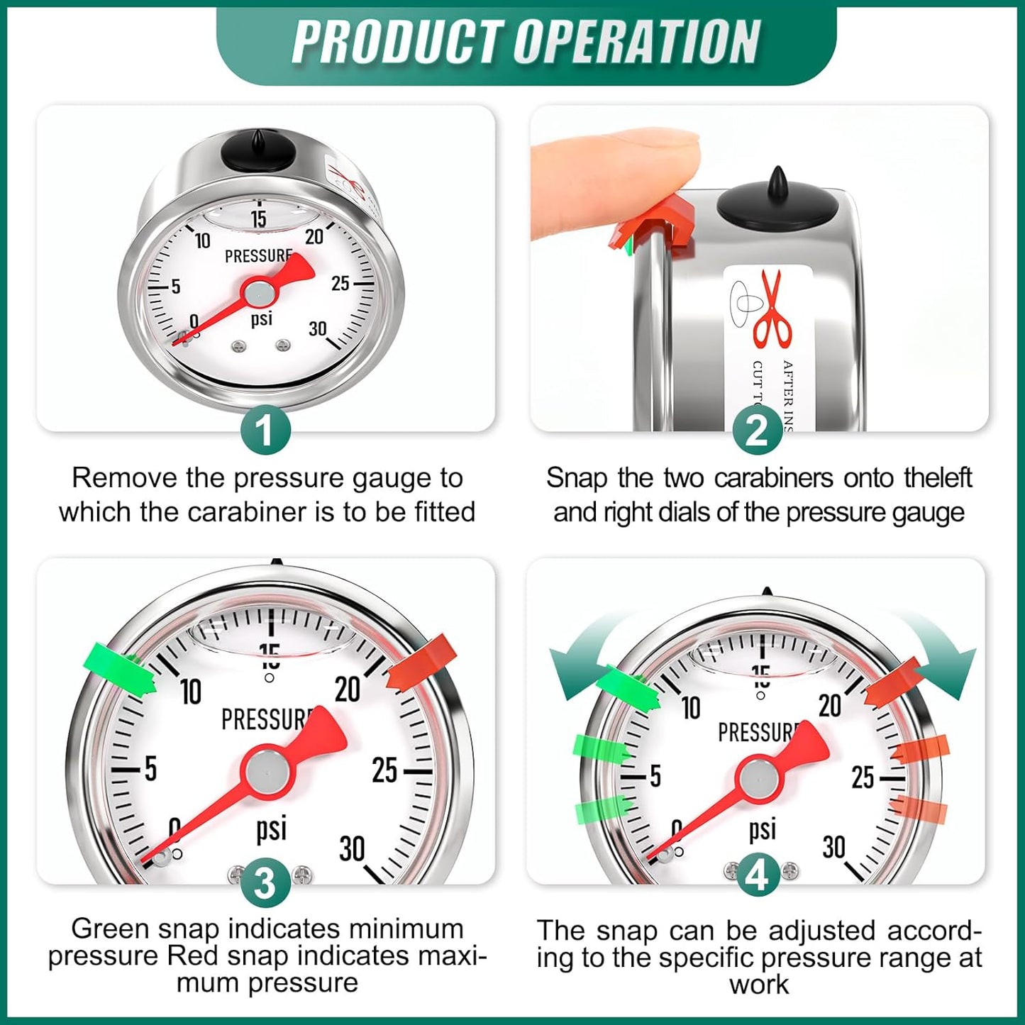 0-30psi Stainless Steel Glycerin Liquid Filled Pressure Gauge 1/8" NPT 1.5" Face Dial, Center Back Mount, for Water, Oil and Air Pressure Testing (with Range Mark Pointer)