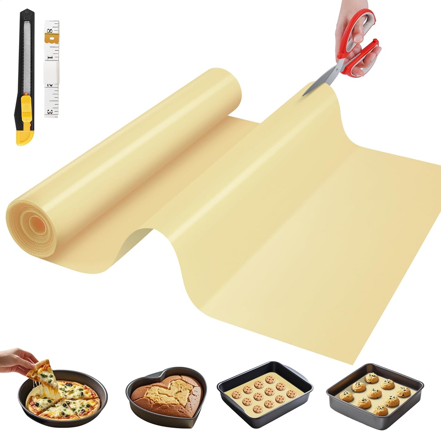 Silicone Baking Mat, 12 IN x 10 FT Free Cutting Baking Sheet,Non-Stick Reusable Dough & Pastry Mat,Non-Slip Silicone Mat Roll for Air Fryer Liner,Freeze Dryer,Oven Baking Pan,Kitchen Counter