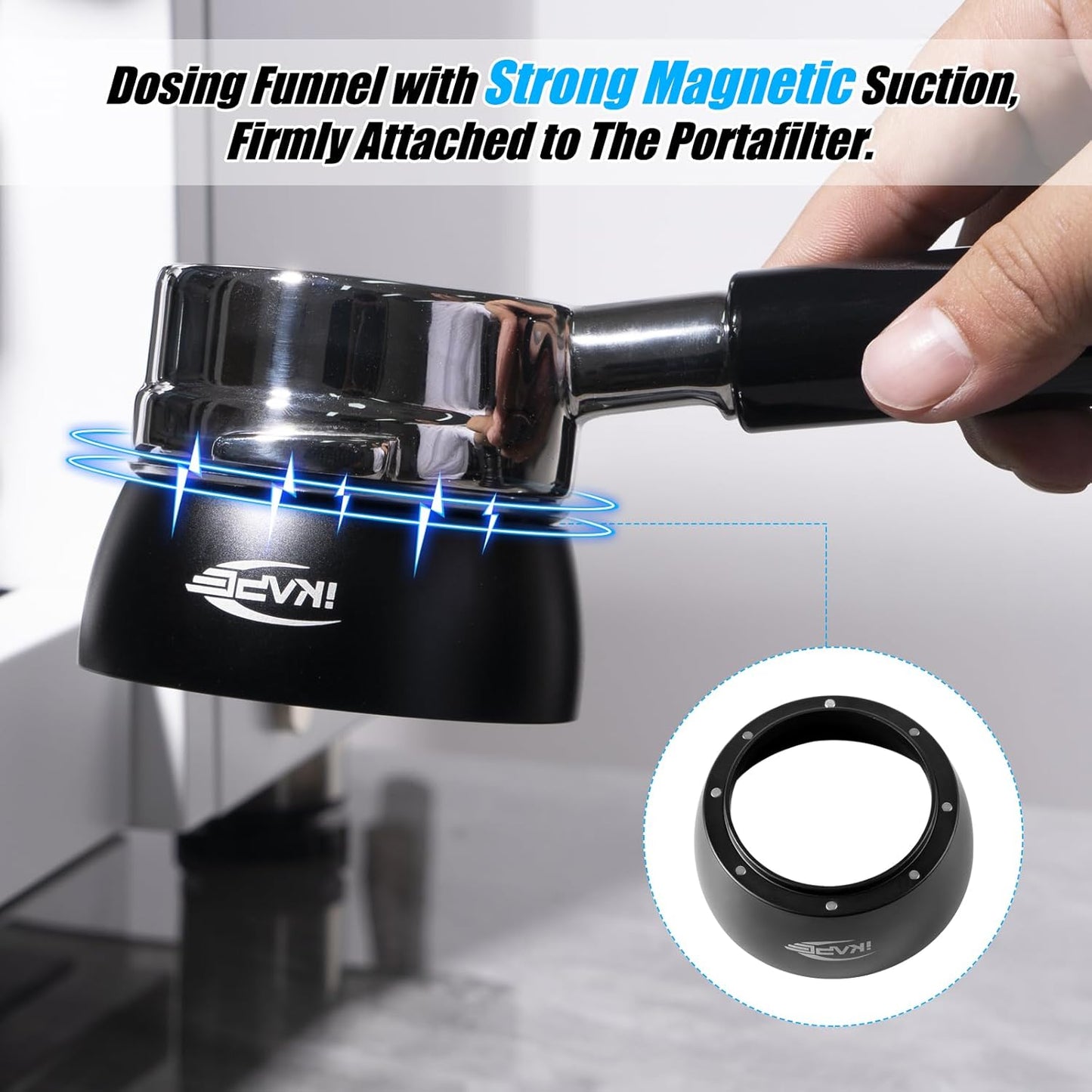 IKAPE Magnetic Dosing Funnel Set, 51MM Espresso Dosing Ring & Puck Screen Kit Compatible with Delonghi 51MM Bottomless Portafilter - with 8 Small Magnet (Black)