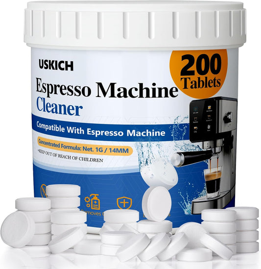 Espresso Machine Cleaning Tablets Descaling -200 Tablets, Compatible with Breville Barista Express, Gaggia, Delonghi, Jura, Philips - Universal Coffee Machine Cleaner Solution for Espresso Machines