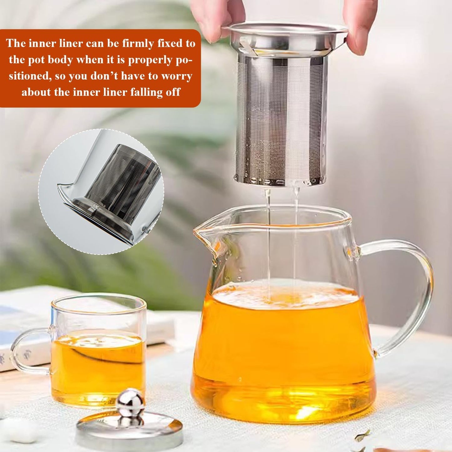 1300ml(44oz) Glass Teapot with Removable Infuser - Stovetop Safe High Borosilicate Clear Teapot for Loose Leaf Tea, Blooming Tea, Home & Office Use