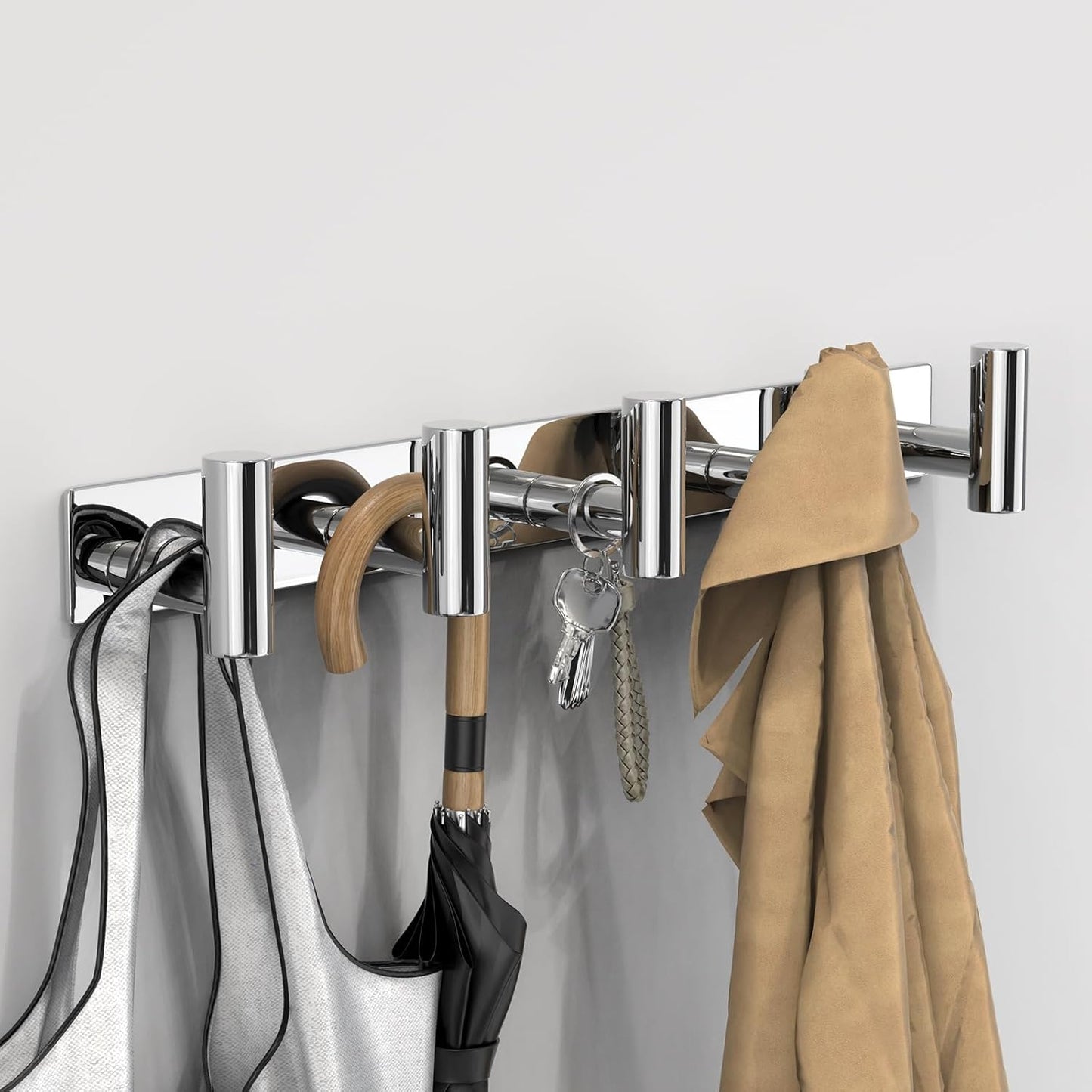 VAEHOLD Hat and Coat Wall Mount Rack - Hooks for Robes, Bags, Keys, and Towels - Bathroom Towel Hanger Organizer (Polished Chrome, “T“ Shape 5 Hooks 1 Pack)
