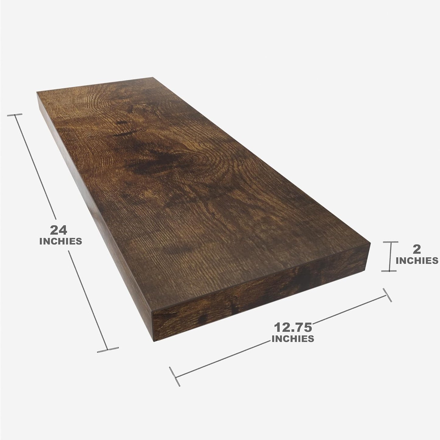 Floating Shelf, Set of 3 Wall Shelf, 24 in W x 12.75 in D x 2 in H Wooden Floating Wall Shelf with Invisible Brackets for Living Room/Bedroom/Bathroom/Kitchen Storage and Decor, Rustic Brown