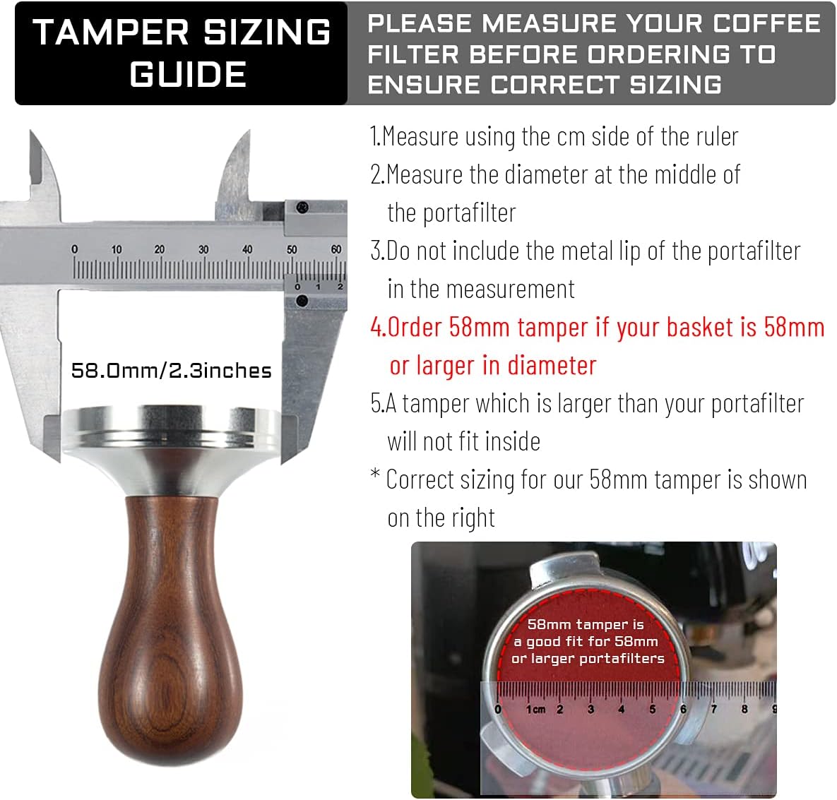 Coffee Tamper Espresso Press with Tamper Mat 304 Stainless Steel Flat Base Wooden Handle for Coffee Grounds Barista Espresso Machines Accessory (58MM)