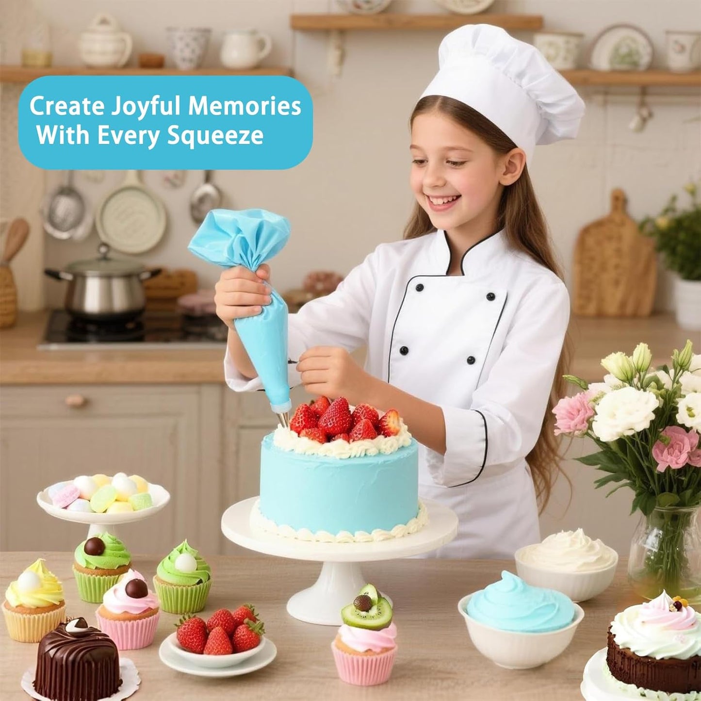 Piping Bags and Tips Set, Reusable Cake Decorating Kit with 6 Icing Tips, 2 Reusable Pastry Bags, 2 Converters, 2 Bag Ties, 3 Scrapers, Beginner-Friendly Baking Supplies for Cupcakes, Cookies