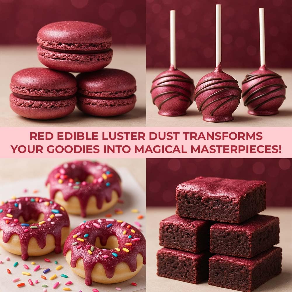 Bulk (20g) Red Luster Dust Edible Glitter for Cocktails | Premium Edible Maroon Red Luster Dust for Drinks Cake Decorations - Red Edible Glitter for Drinks Cupcakes Cookies Cakes Food Paint